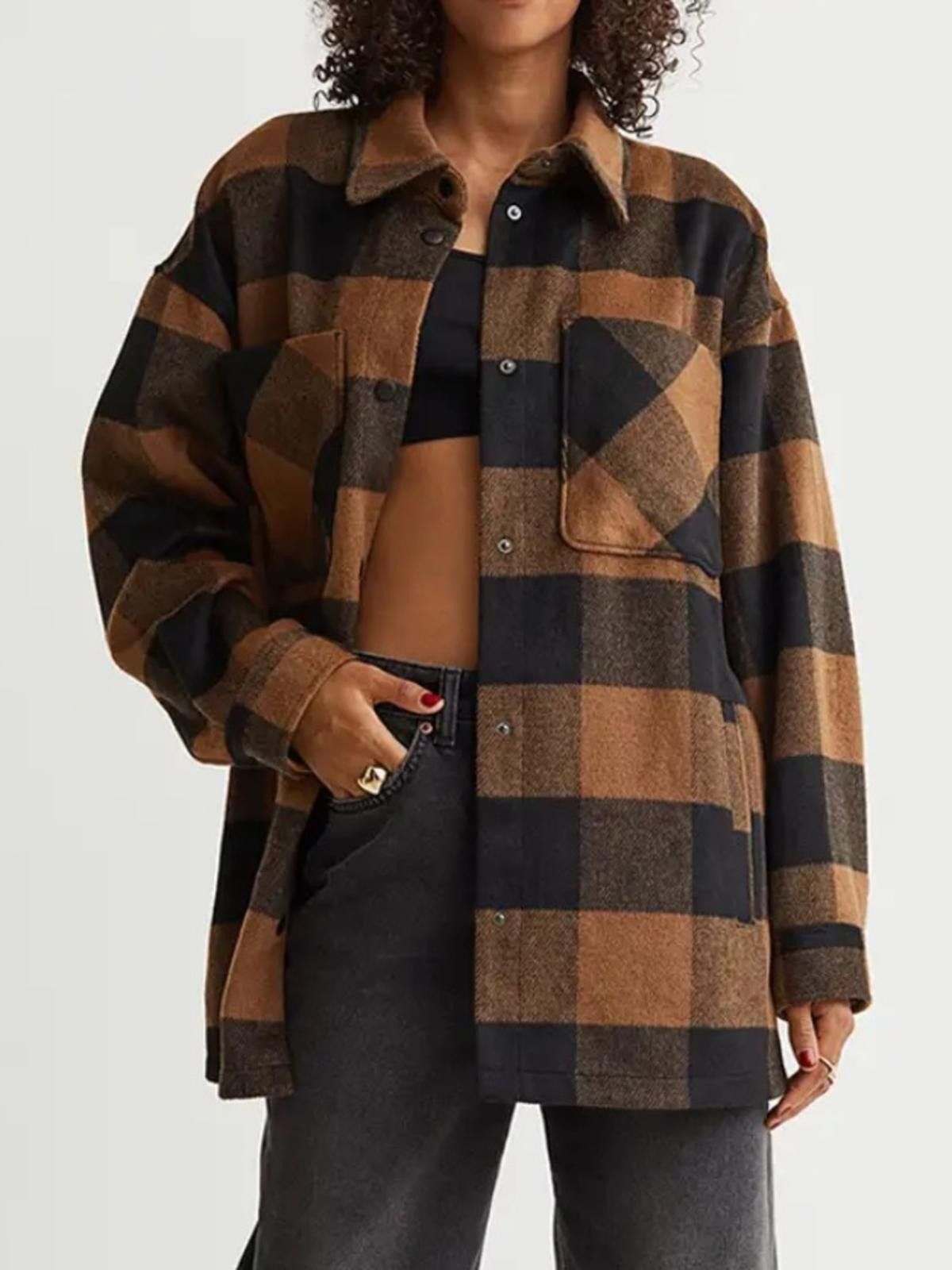 H&M H&M / Oversized Buffalo Plaid Shacket Jacket / Brown Black Size S / US 4 / IT 40 - 1 Thumbnail