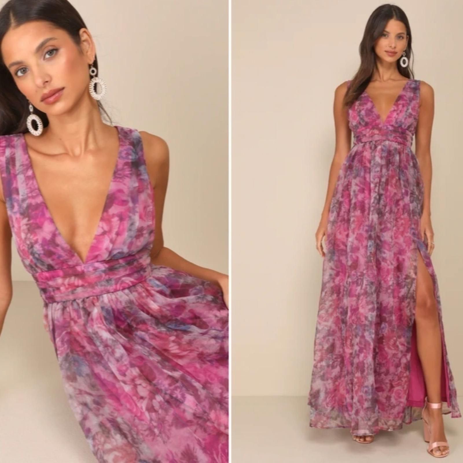 Lulus LULU's Floral Sexy Prom Wedding Chic Elegant Magenta Maxi Size M / US 6-8 / IT 42-44 - 1 Thumbnail