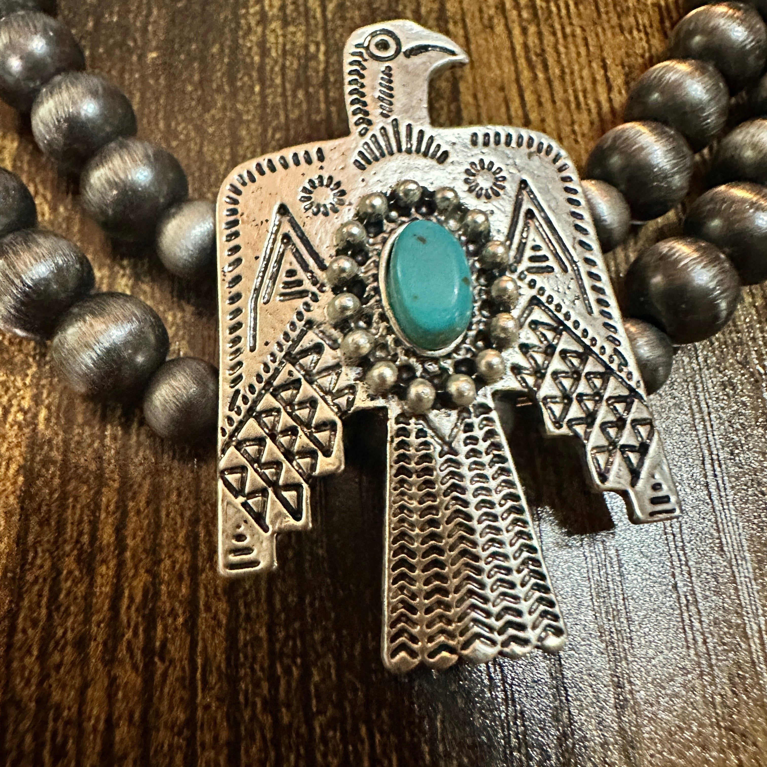 Other Handmade Navajo Bead Thunderbird Necklace, Turquoise 16 Inch Size ONE SIZE - 3 Thumbnail