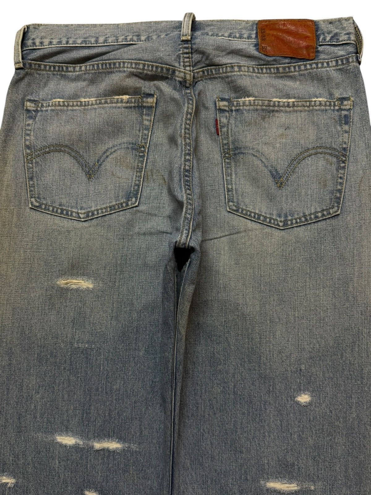 Levi's Vintage 90s Levis 503 Blue Faded Wash Ripped Wide Leg Baggy Size US 34 / EU 50 - 4 Thumbnail