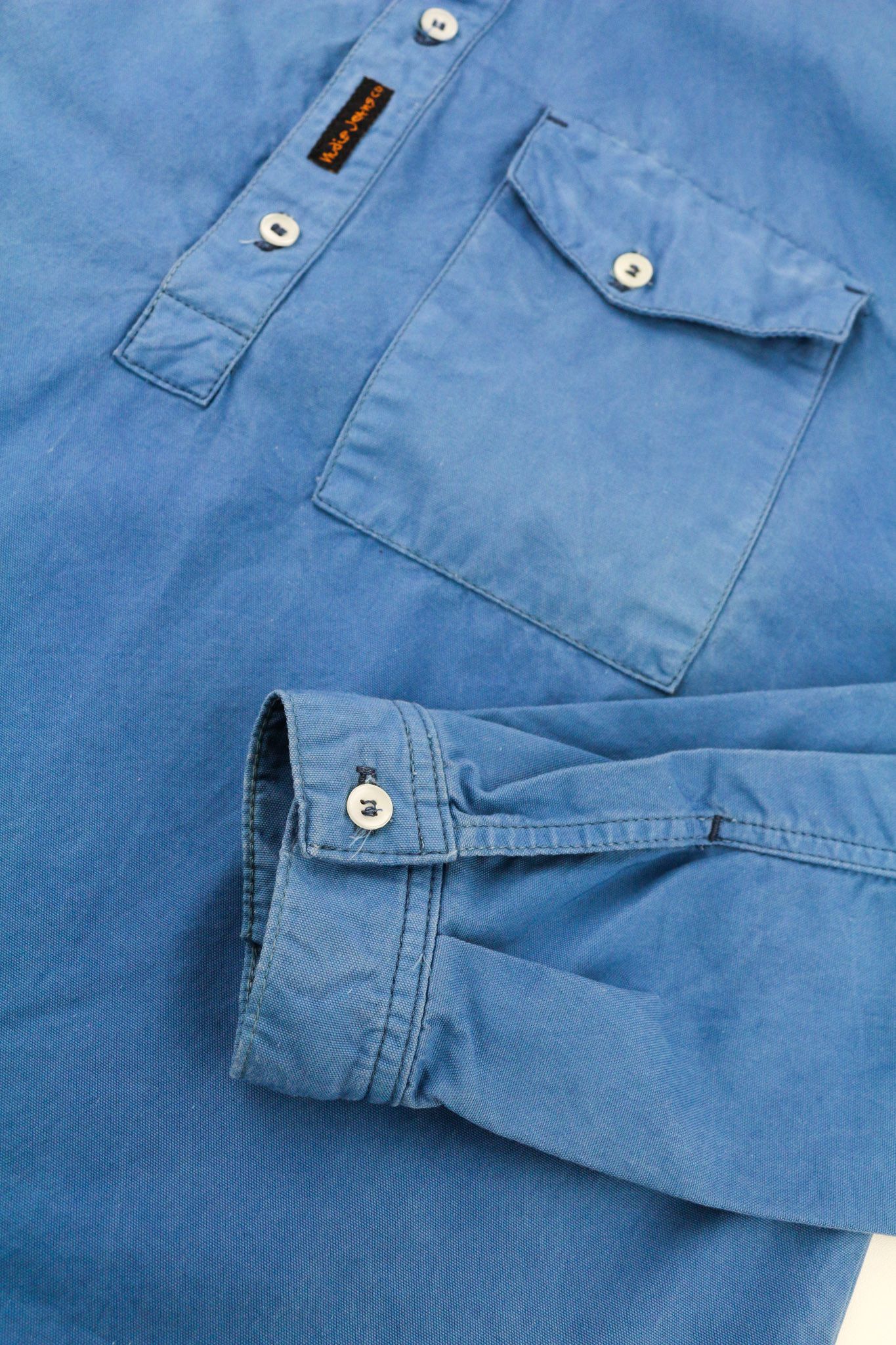 Nudie Jeans GUADO M 1/4 Button Neck Pocket Logo Blue Shirt 80734 Size US M / EU 48-50 / 2 - 5 Thumbnail