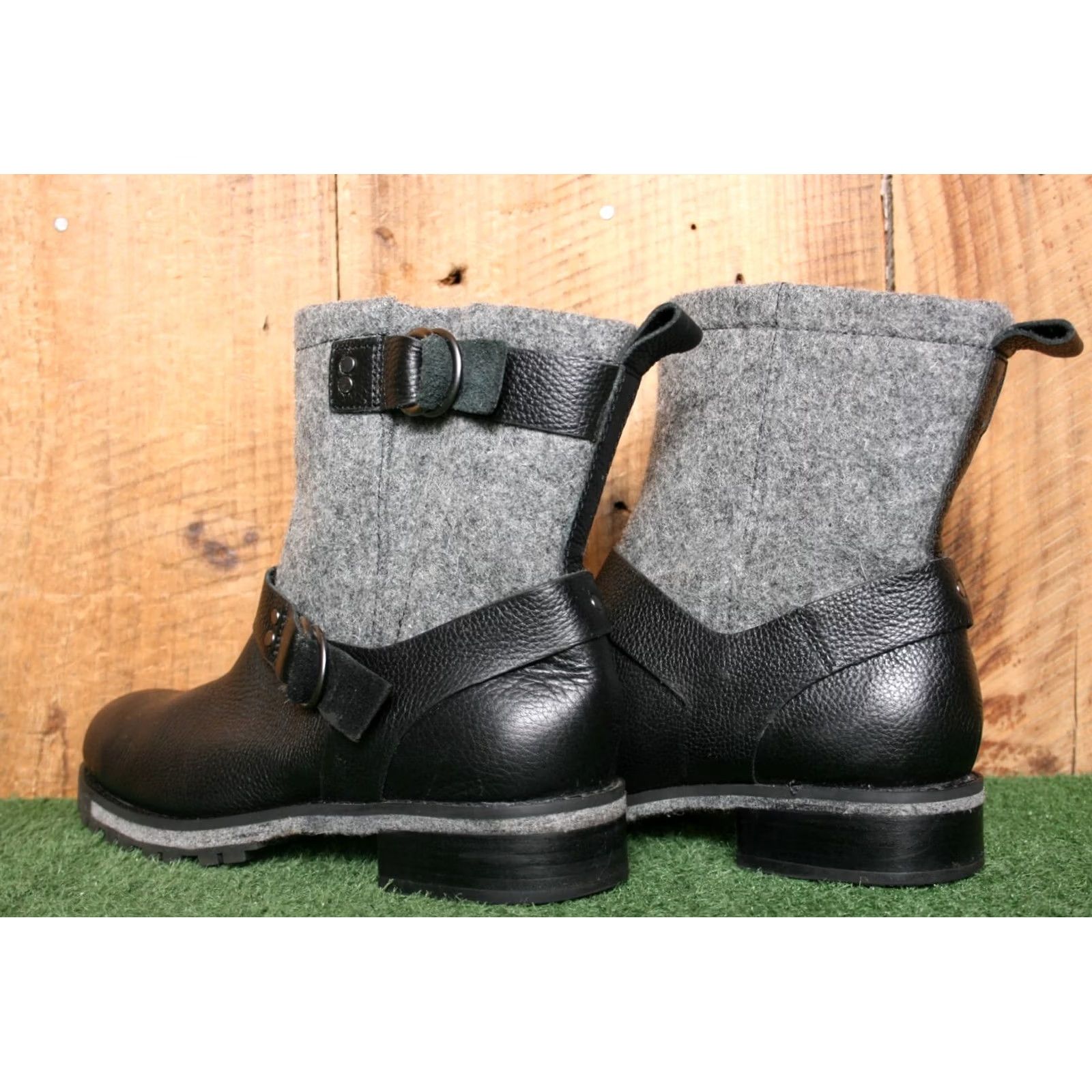 Vintage VINTAGE WOOLRICH Baltimore Black Leather & Gray Wool Moto Boots Women's Sz. 8.5 M Size US 9 / IT 39 - 3 Thumbnail