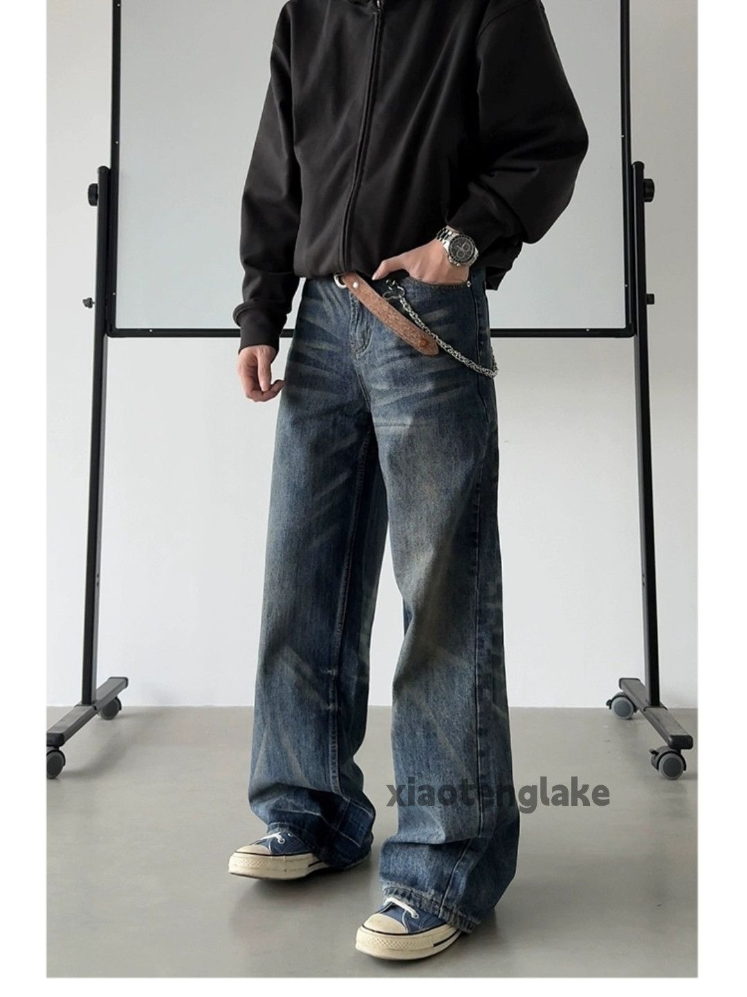 Jean Unisex washed faded cleanfit yuppie loose baggy pants Size US 32 / EU 48 - 6 Thumbnail