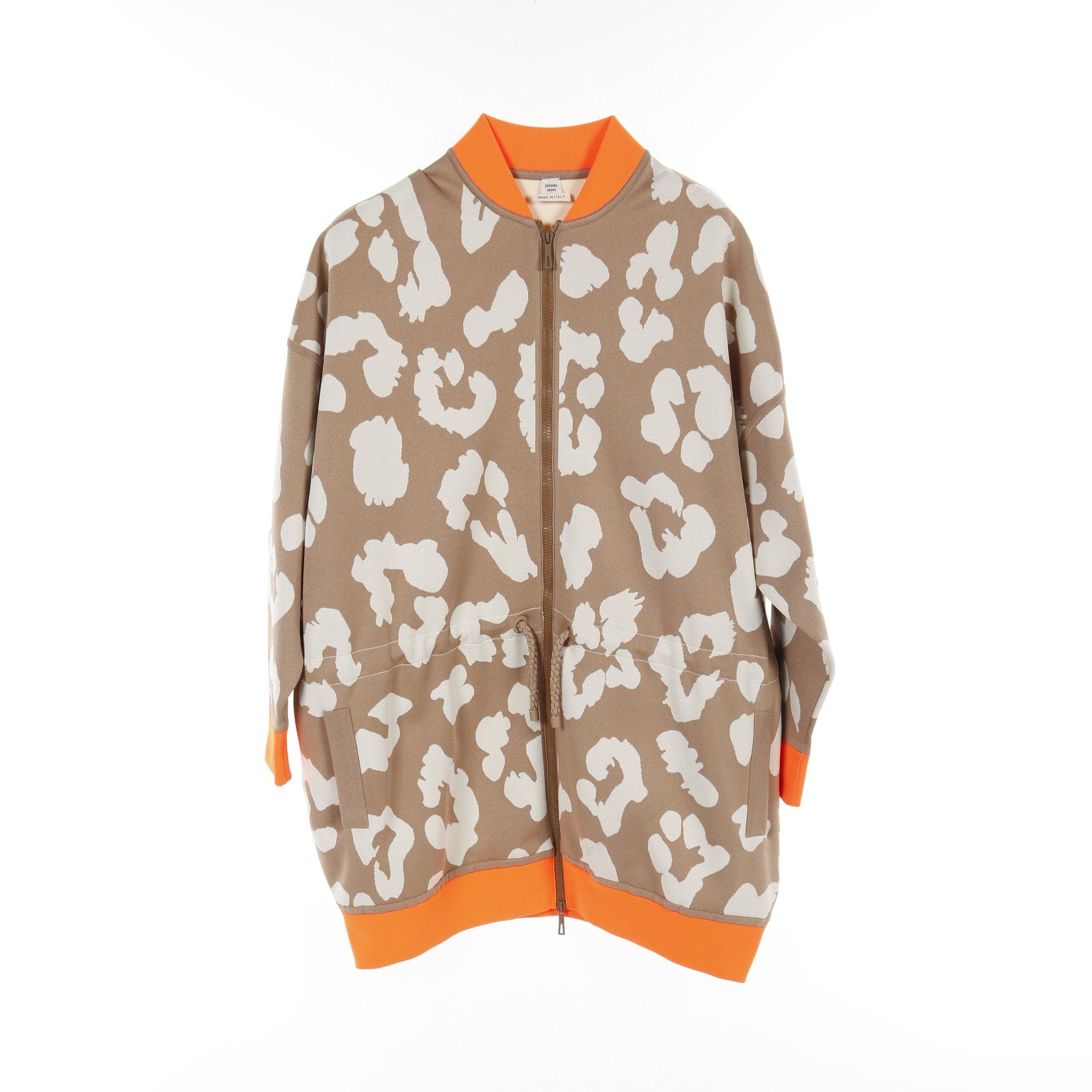 Hermes Hermes Jungle Love Twill Laine Zip Up Jacket Silk Beige Orange Size ONE SIZE - 1 Thumbnail