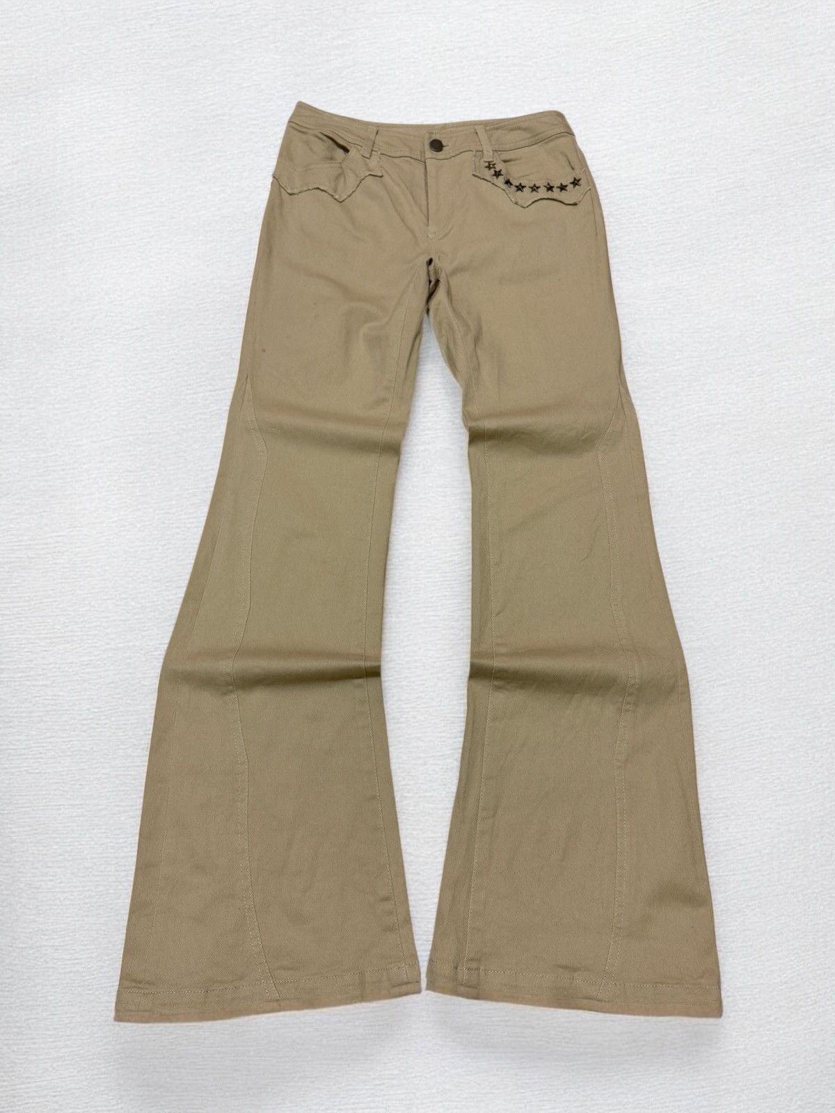 Tornado Mart Y2K Beige Flare Pants with Star Studded Cowboy Aesthetic Size US 26 / EU 42 - 1 Thumbnail