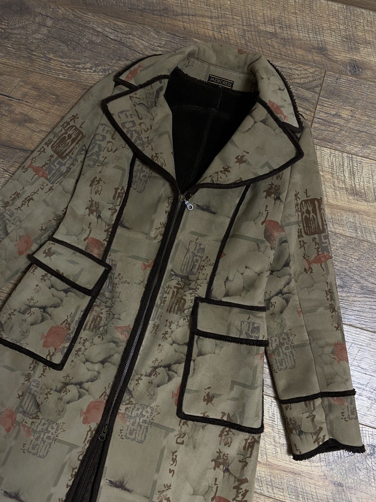 Japanese Brand Mercredi "Asian Aesthetic" Graphic Coat Faux Fur Lined Size S / US 4 / IT 40 - 2 Thumbnail