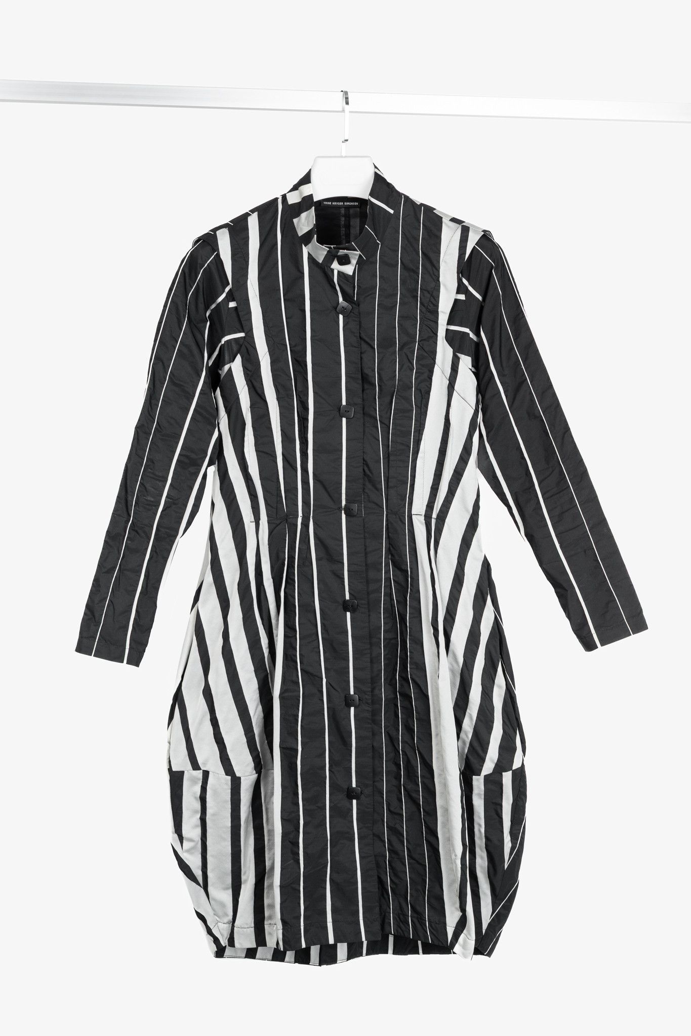 Other Trine Kryger Simonsen Black & Grey Striped-Taffeta Coat Size S / US 4 / IT 40 - 1 Thumbnail