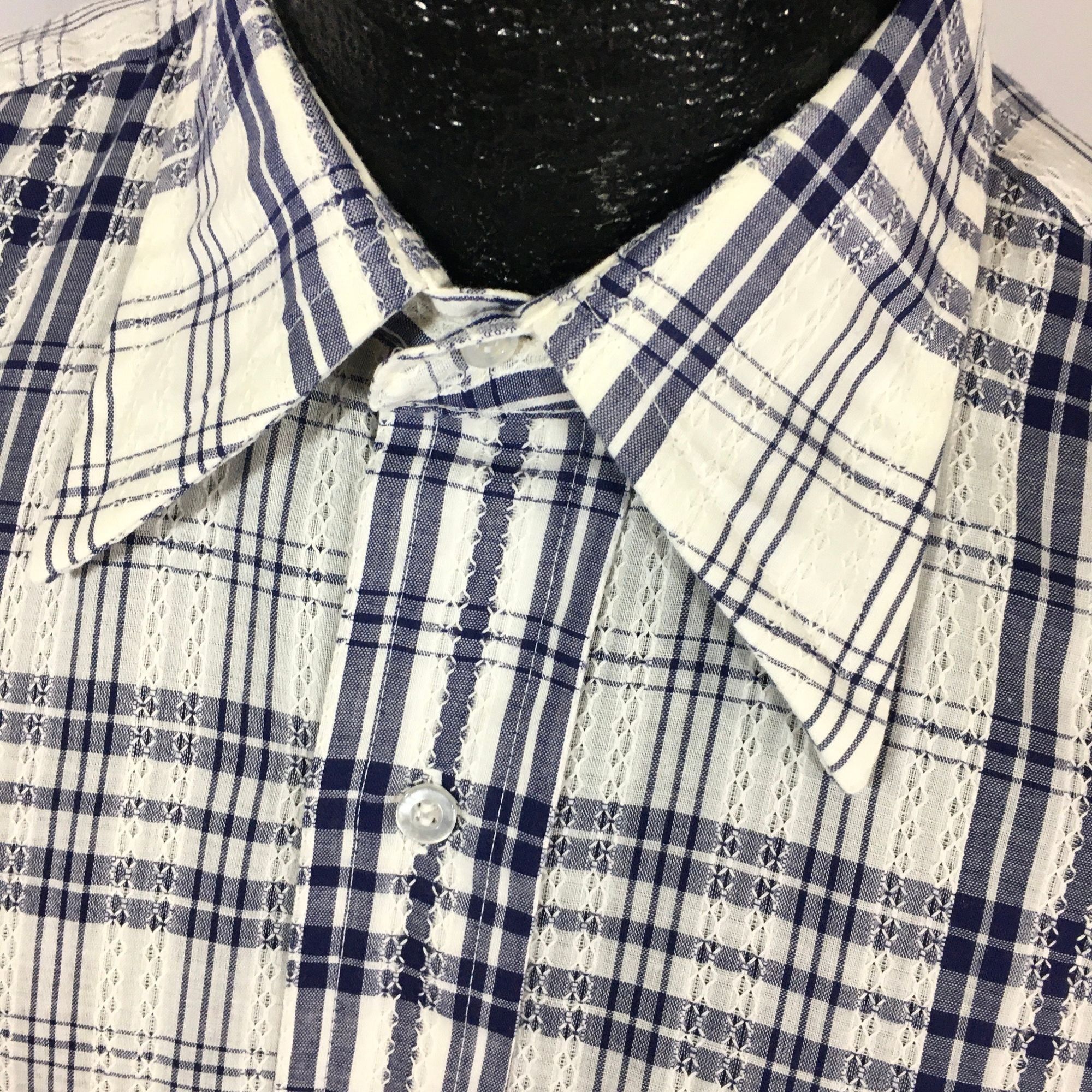 Arrow Vtg Arrow Textured SANFORIZED PLUS Blue White Plaid Shirt Size US L / EU 52-54 / 3 - 7 Thumbnail