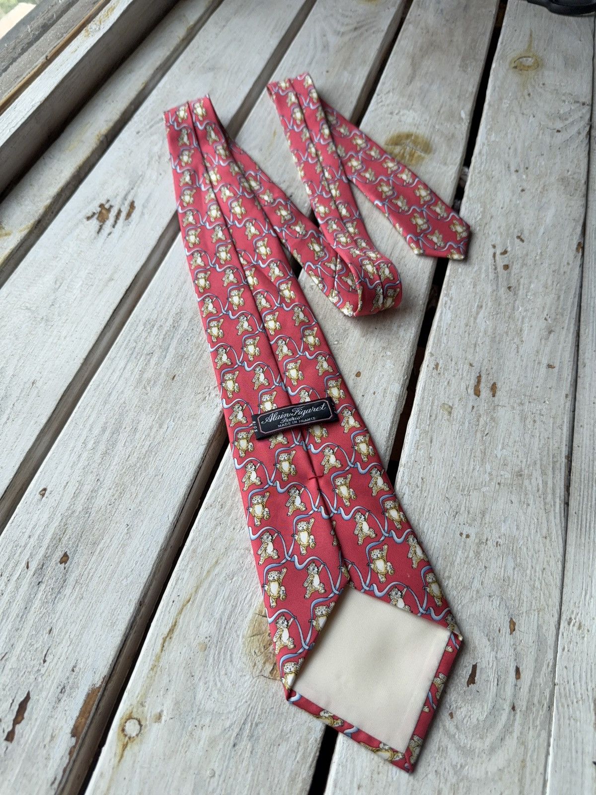 Designer Alain Figaret Paris Silk TieTeddy Bear Print Made in France Size ONE SIZE - 6 Thumbnail