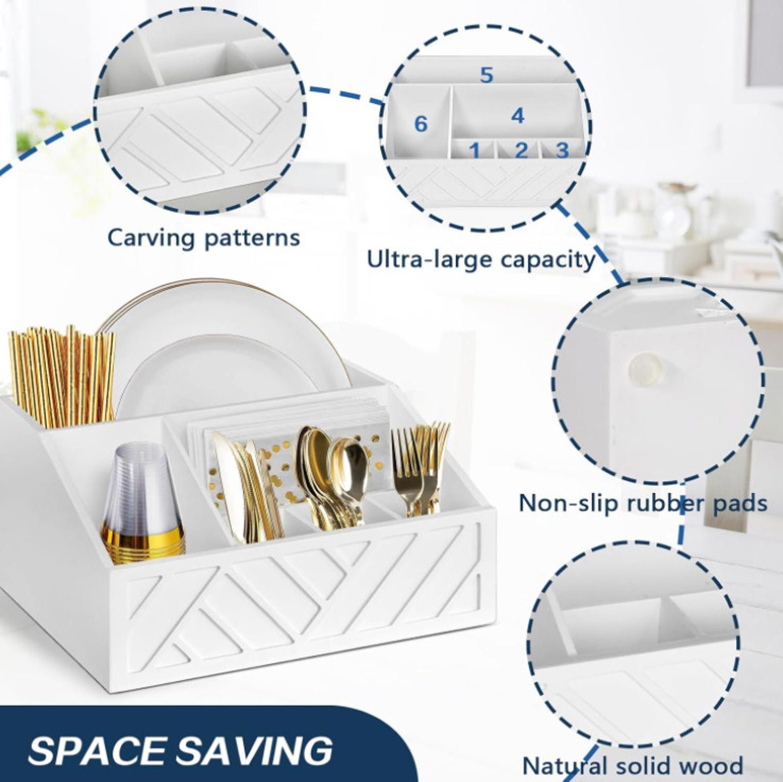 Designer Wood Rustic Silverware Utensil Caddy Cutlery Organizer Box Size ONE SIZE - 7 Thumbnail