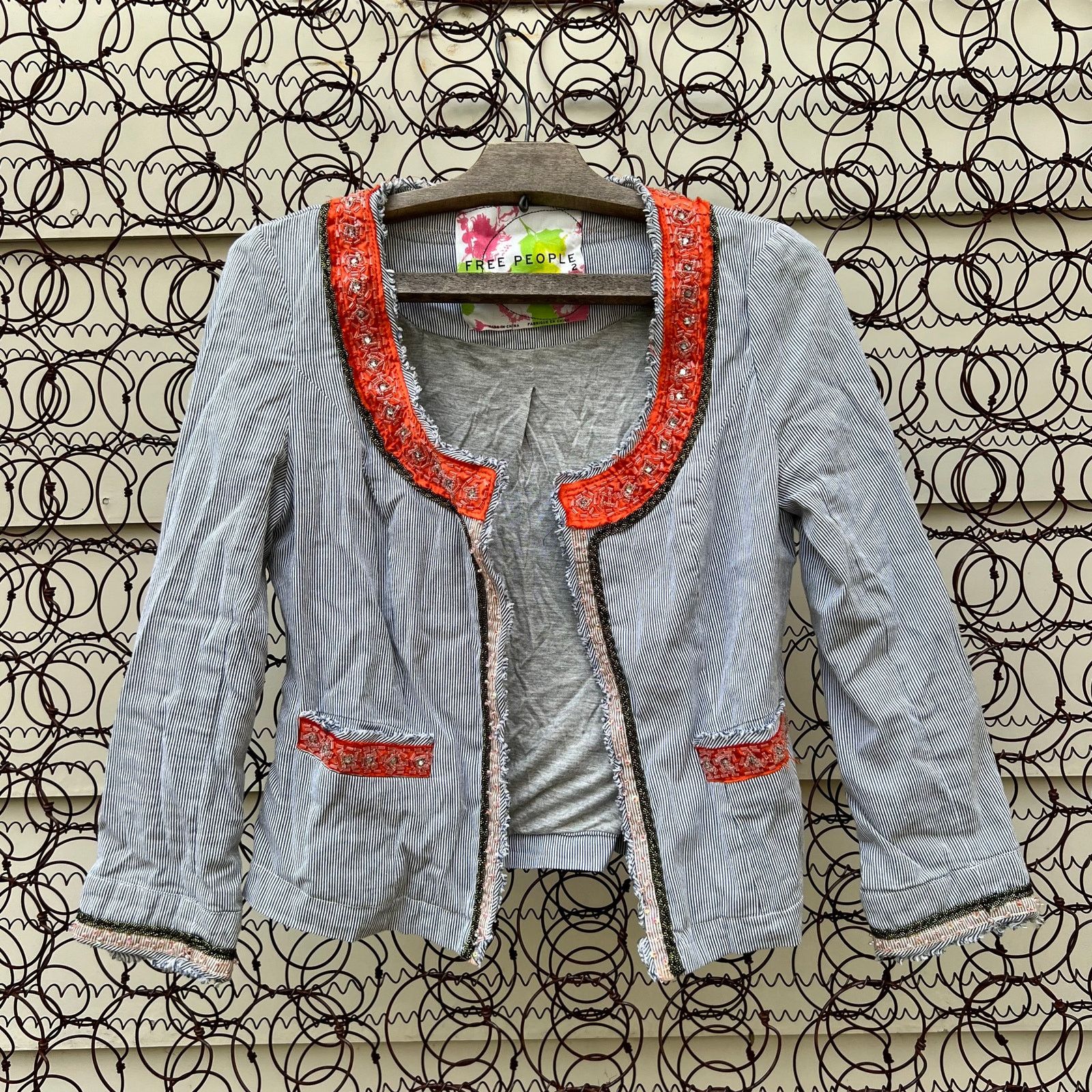 Free People Free People boho stripe beaded oriental inspired jacket Size S / US 4 / IT 40 - 1 Thumbnail