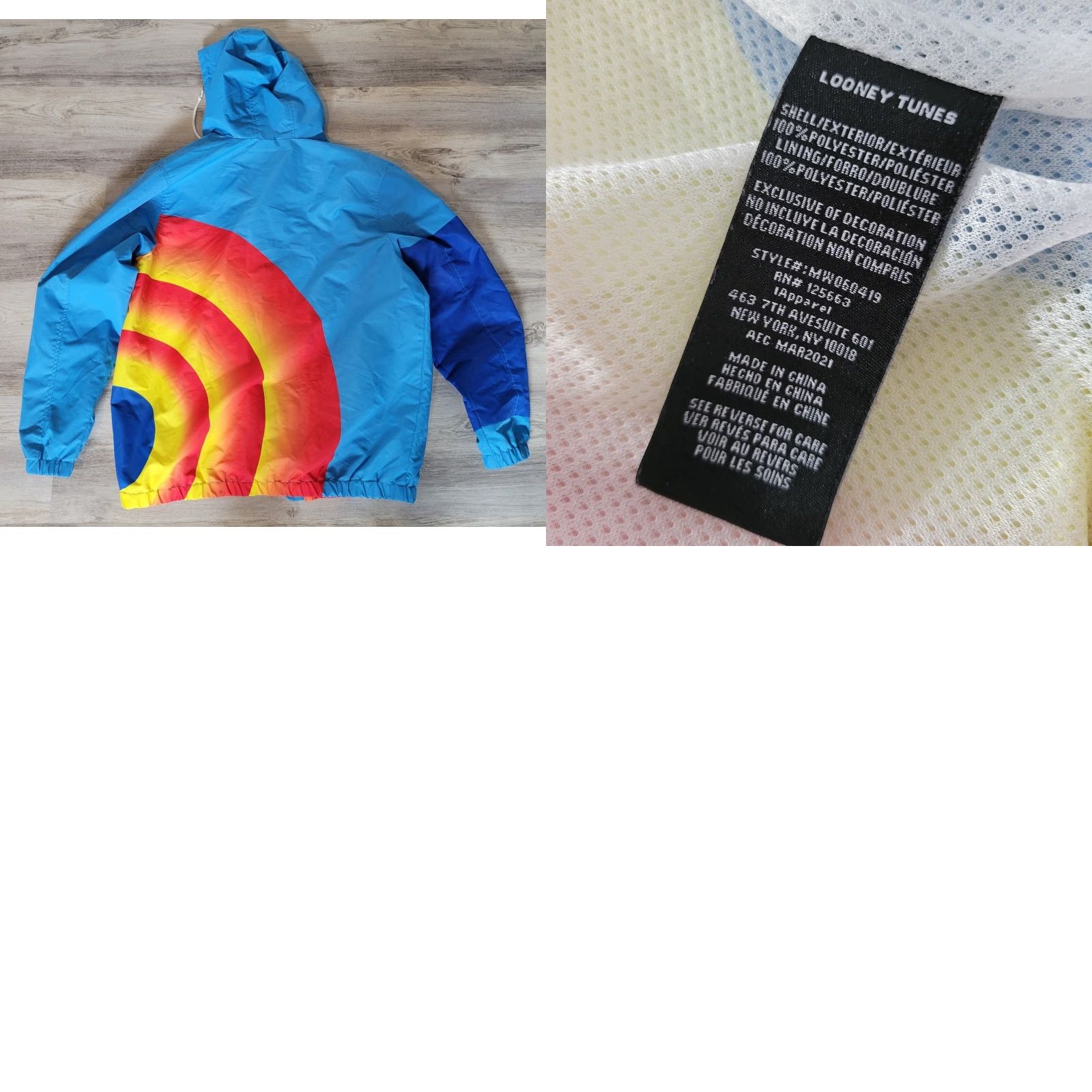 Vintage Looney Tunes Men’s Tune Squad Jacket Lightweight Zip Hooded Sz L Blue Windbreaker MENS Size US L / EU 52-54 / 3 - 8 Thumbnail