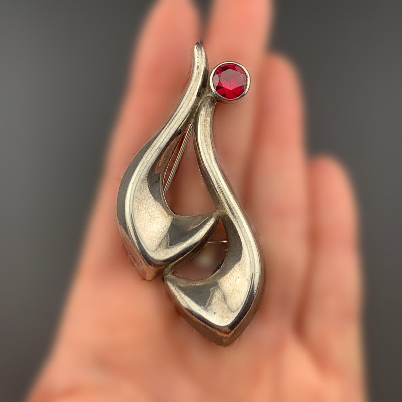 Other TJ-14 Taxco Mexico Sterling Silver Red Ruby Modernist Brooch Size ONE SIZE - 1 Thumbnail