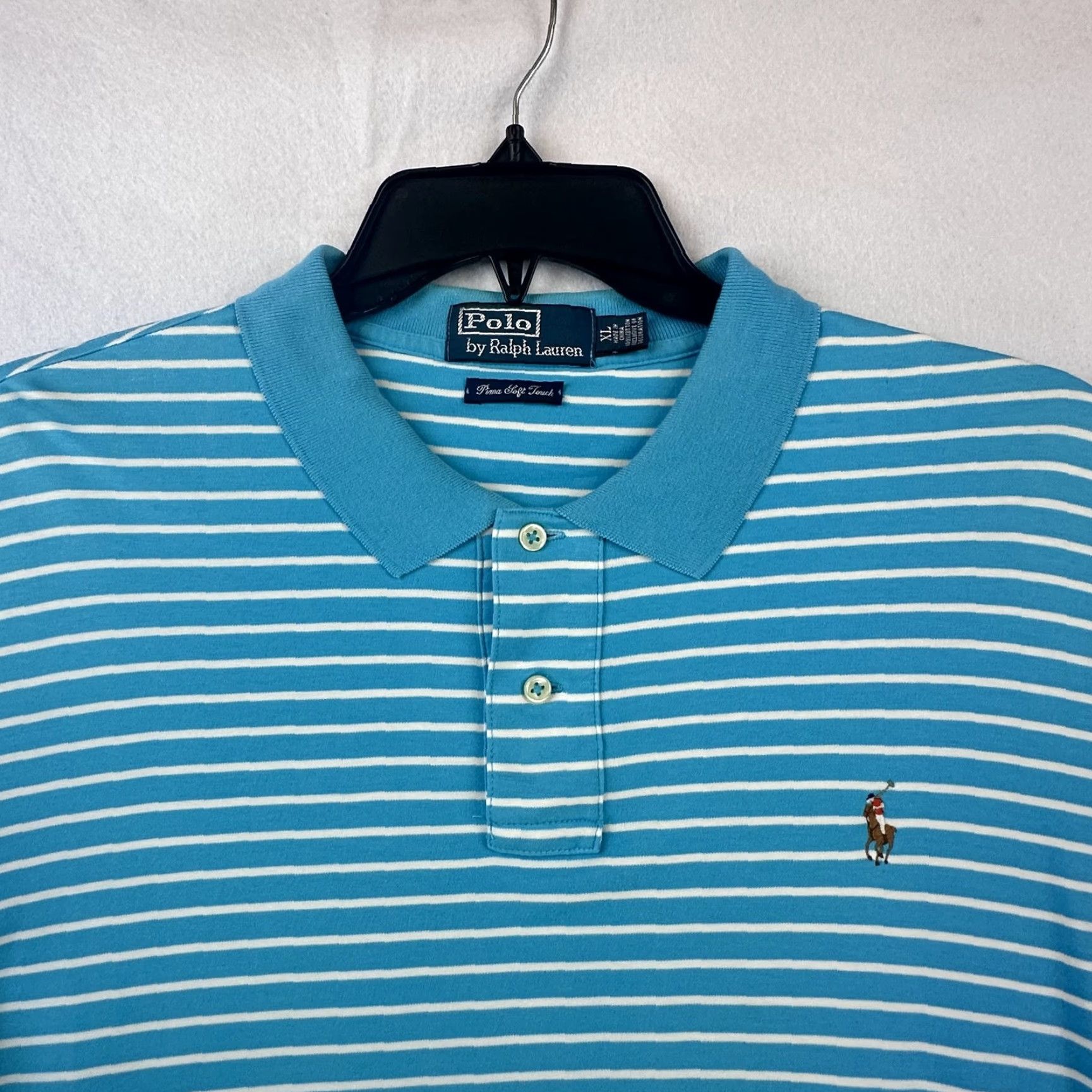 Polo Ralph Lauren Polo Shirt Mens XL Polo Ralph Lauren Striped Blue White Pima Soft Touch Casual Size US XL / EU 56 / 4 - 3 Thumbnail
