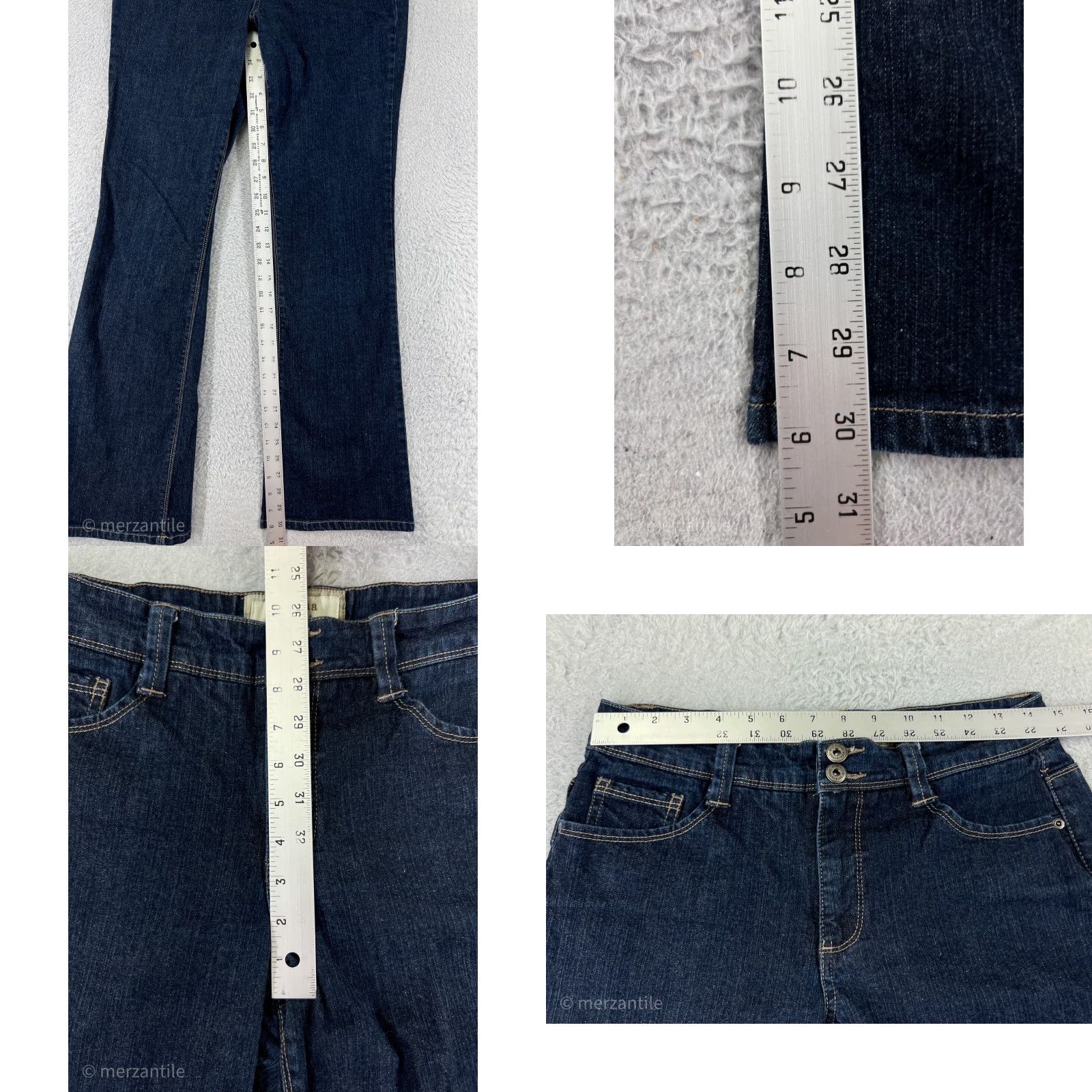 Vintage Sonoma Womens Jeans Flared 10 Blue Denim 90s Dark Wash Cotton Blend Stretch Girls Size 32" / US 10 / IT 46 - 8 Thumbnail