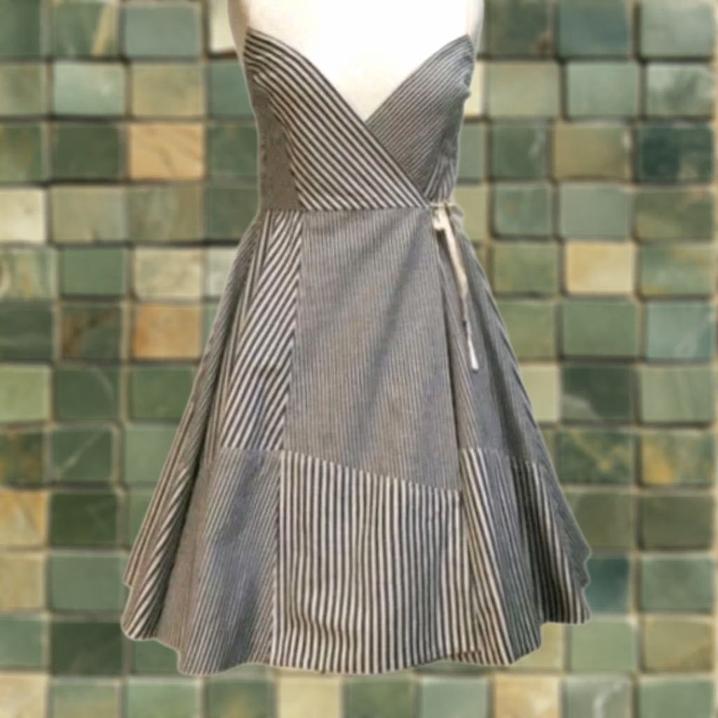 Allsaints All Saints Celestina Linen Wrap Dress Sz 8 Blue And Cream Ticking Strip *READ Size M / US 6-8 / IT 42-44 - 1 Thumbnail