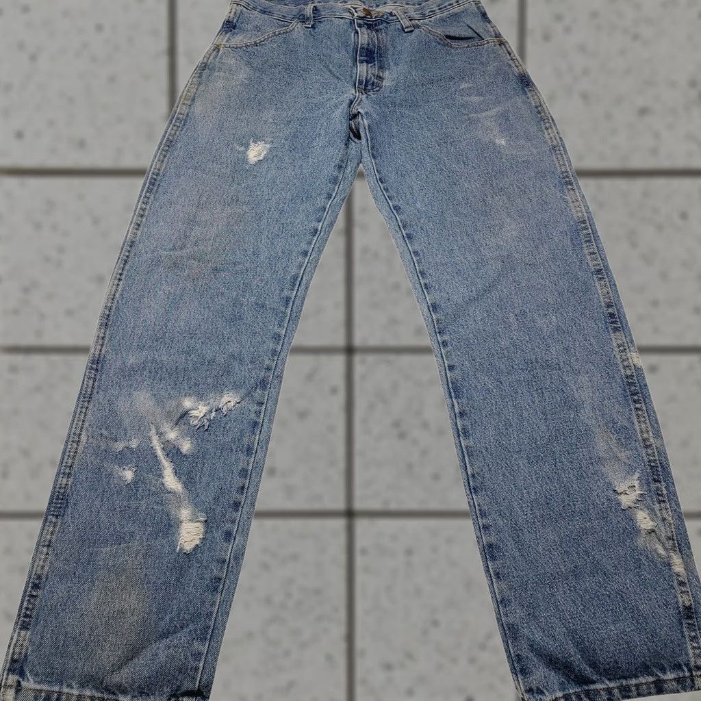 Denime Rustler Jeans Men 31x30 Blue Denim Distressed Faded 100% Cotton Casual 90's Size US 31 - 1 Thumbnail