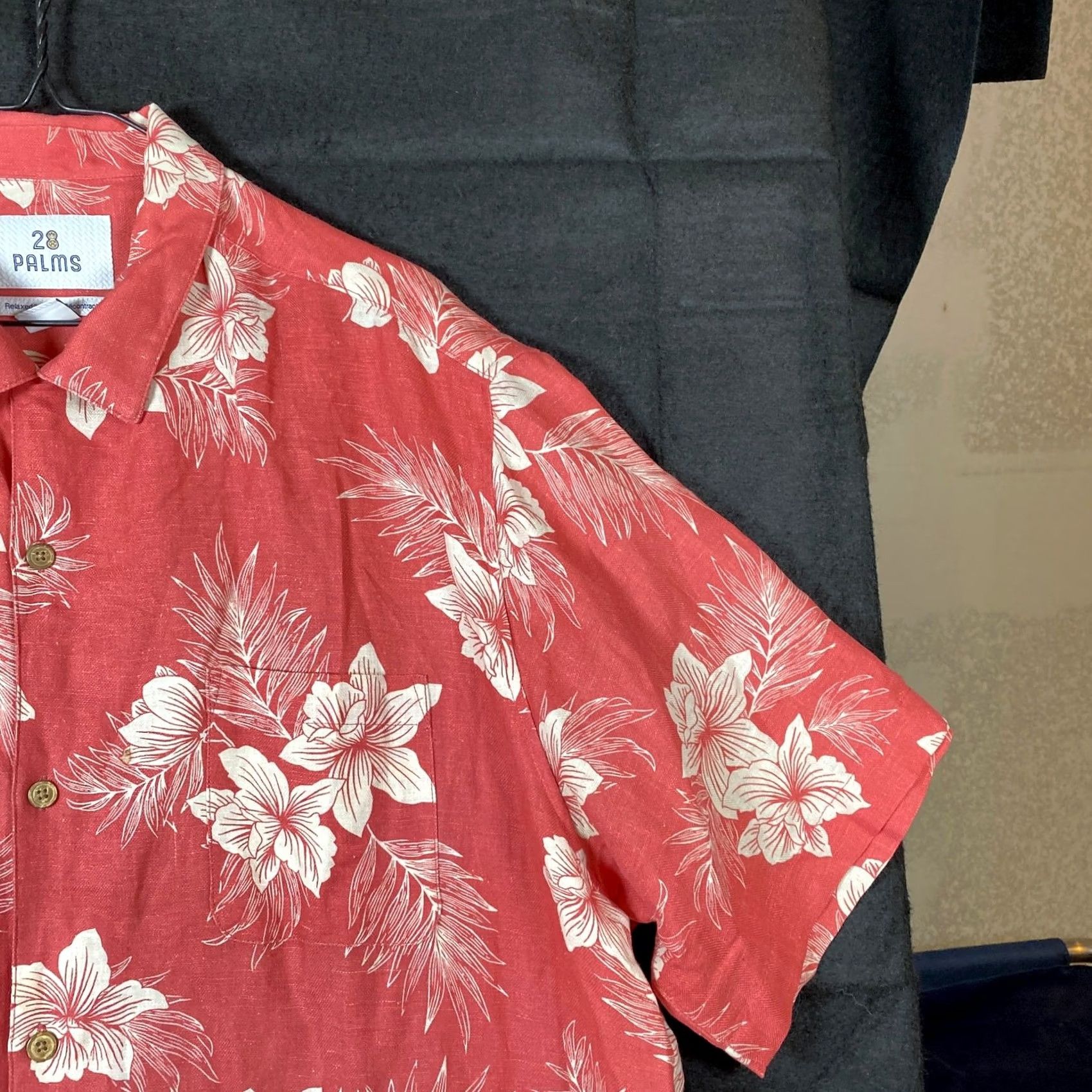Vintage 28 Palms Shirt XL Salmon Floral Collared Button-Down Silk Linen Blend Short Sleeve Casual Mens Size US XL / EU 56 / 4 - 5 Thumbnail