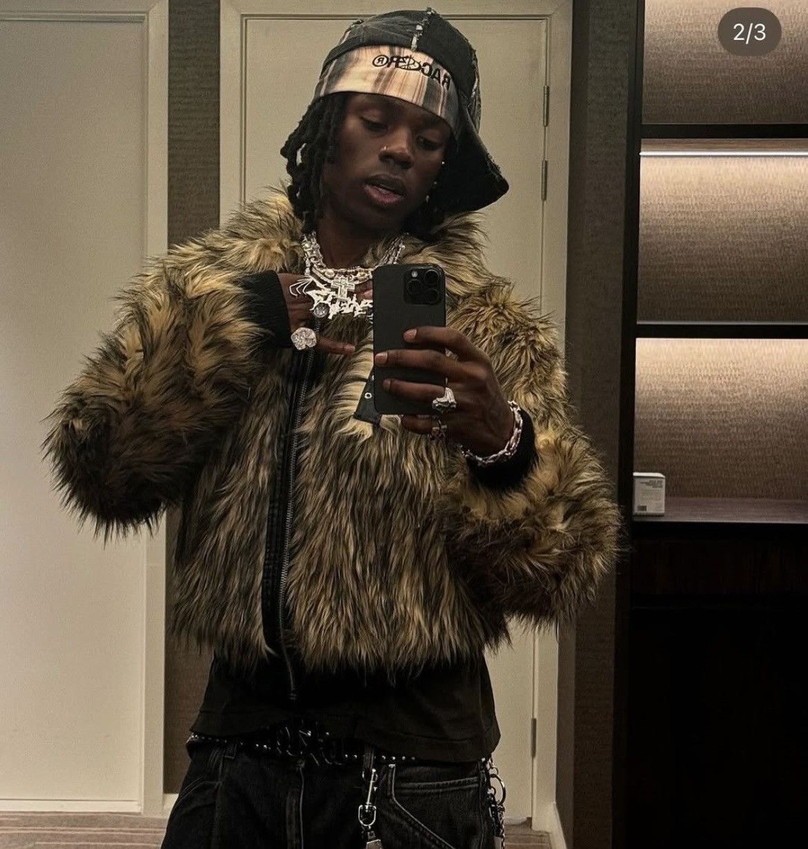 RACER WORLDWIDE Black Fur Bomber S Mongolian Fur Bomber