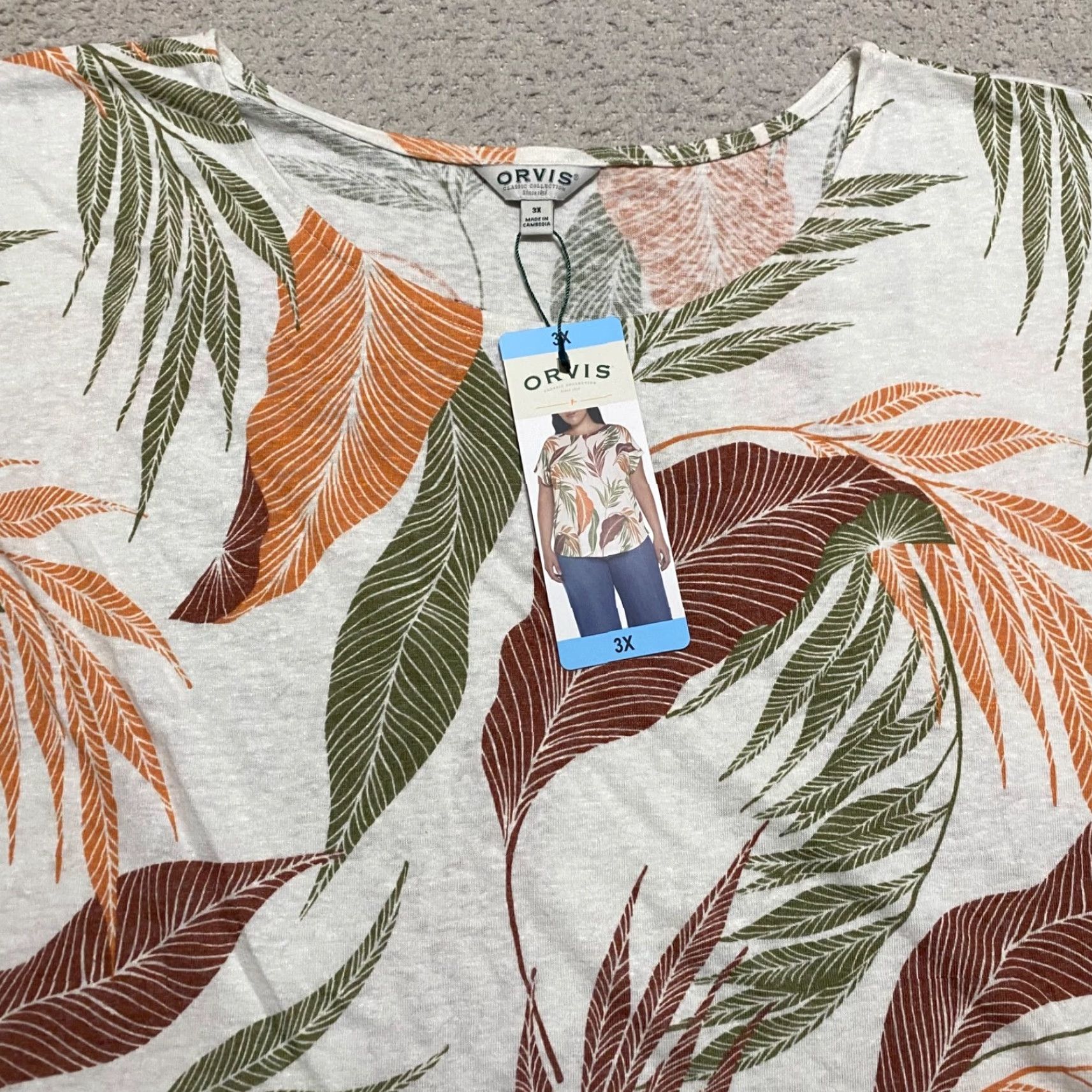 Orvis NWT Orvis Womens 3X Plus Top Multicolor Floral Short Sleeve Round Neck New Size XXL / US 16-18 / IT 52-54 - 5 Thumbnail