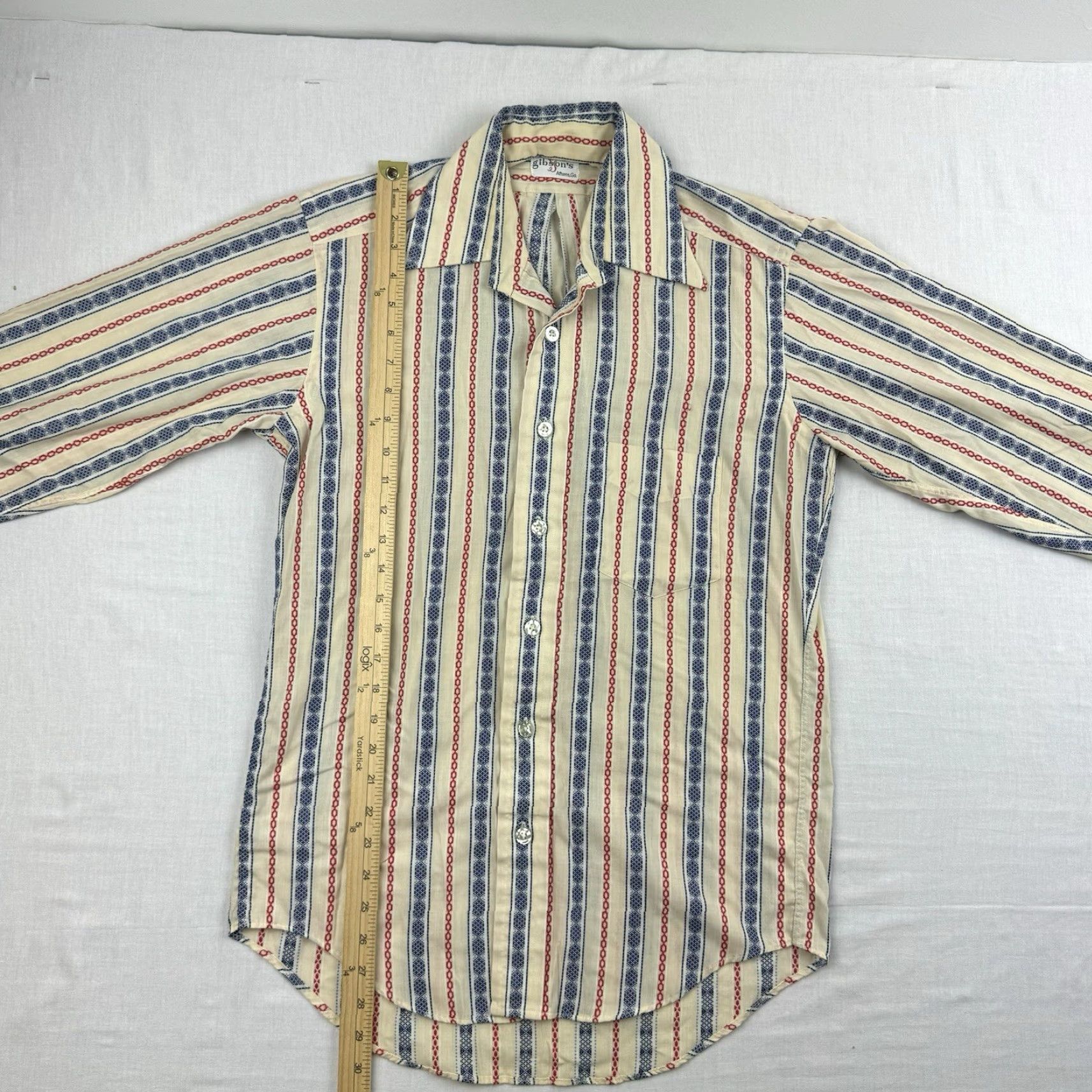 Vintage VINTAGE Gibson Button-Up Shirt Adult Large Ivory Striped 1960s 70s Mens Size US L / EU 52-54 / 3 - 6 Thumbnail