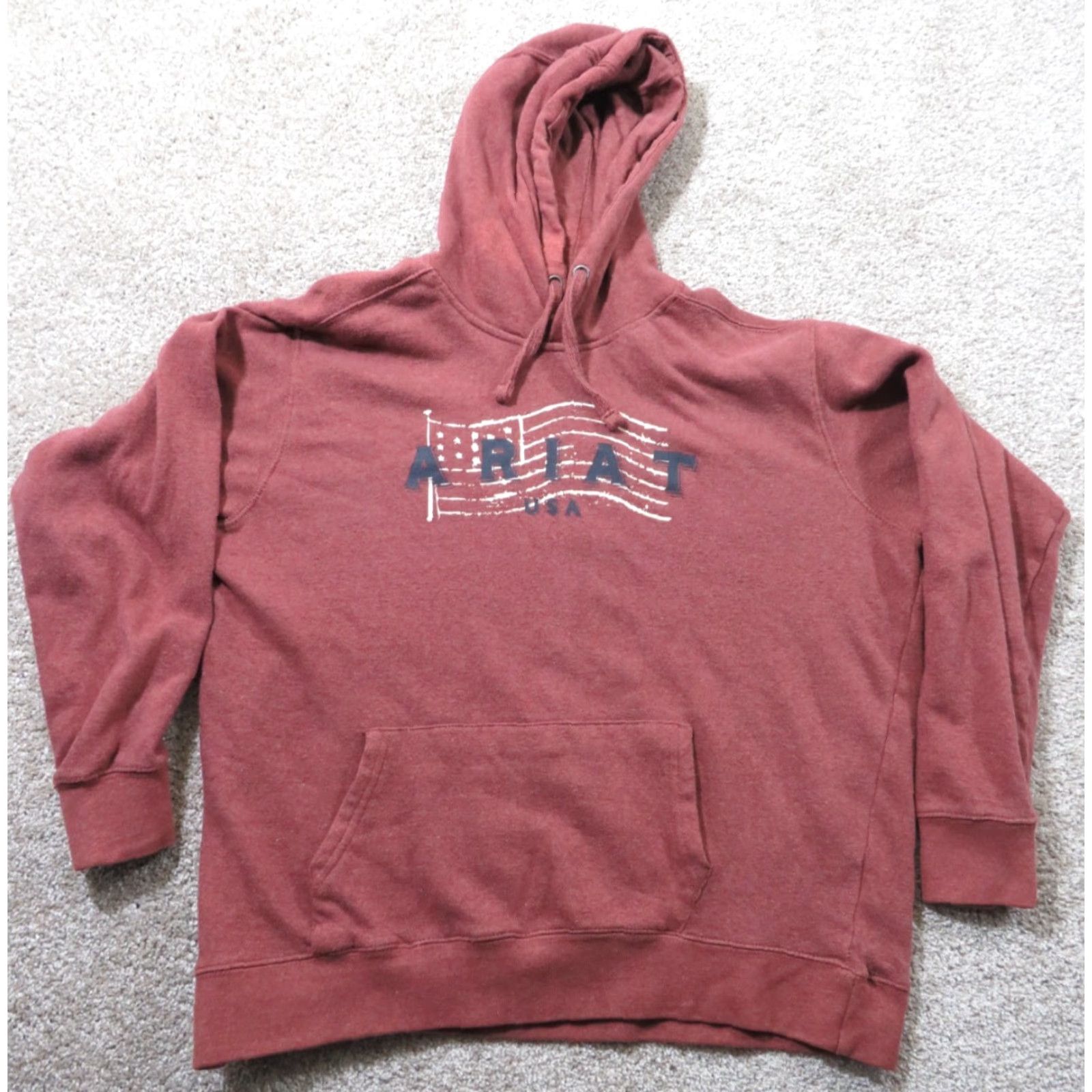 Ariat Ariat Real Women's Large USA Flag Country Hoodie Pullover Sweatshirt Burgandy Long Sleeve Hooded Pockets Graphic Print Mens Womens Girls Size L / US 10 / IT 46 - 2 Thumbnail