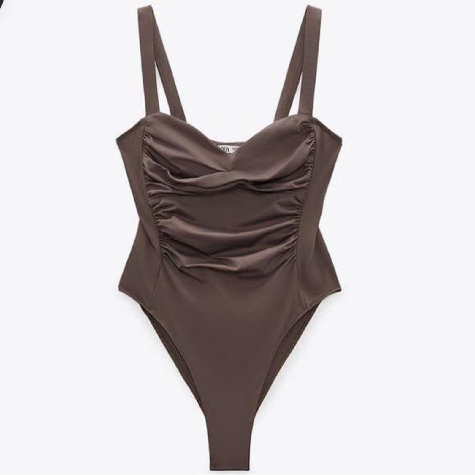 Zara Zara Draped Ruched Bodysuit Top Brown Size L Size L / US 10 / IT 46 - 4 Thumbnail
