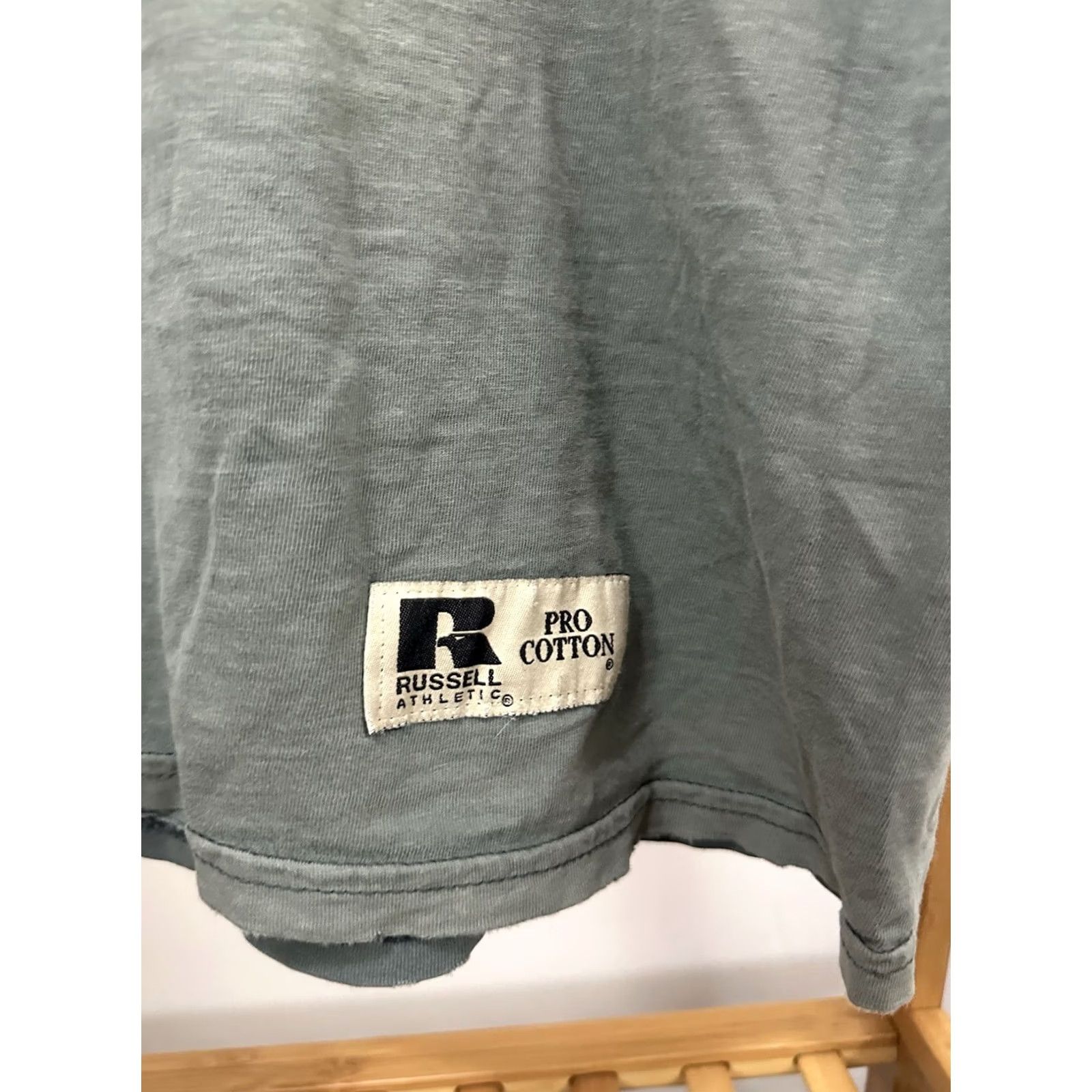 Russell Athletic VINTAGE VT Gradient Sun Faded Pocket Worn Cotton Blank WIP Work Russell T-Shirt XL Green Distressed Workwear Mens Size US XL / EU 56 / 4 - 6 Thumbnail