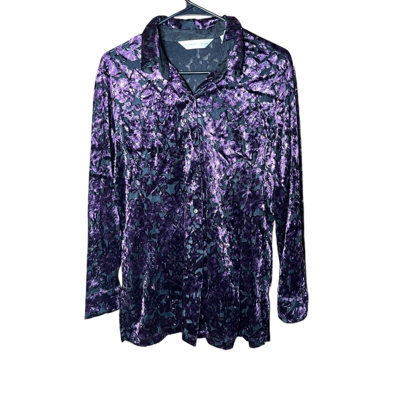Other Vintage Preston & York Semi Sheer Purple Velvet Long Sleeve Size L / US 10 / IT 46 - 1 Thumbnail