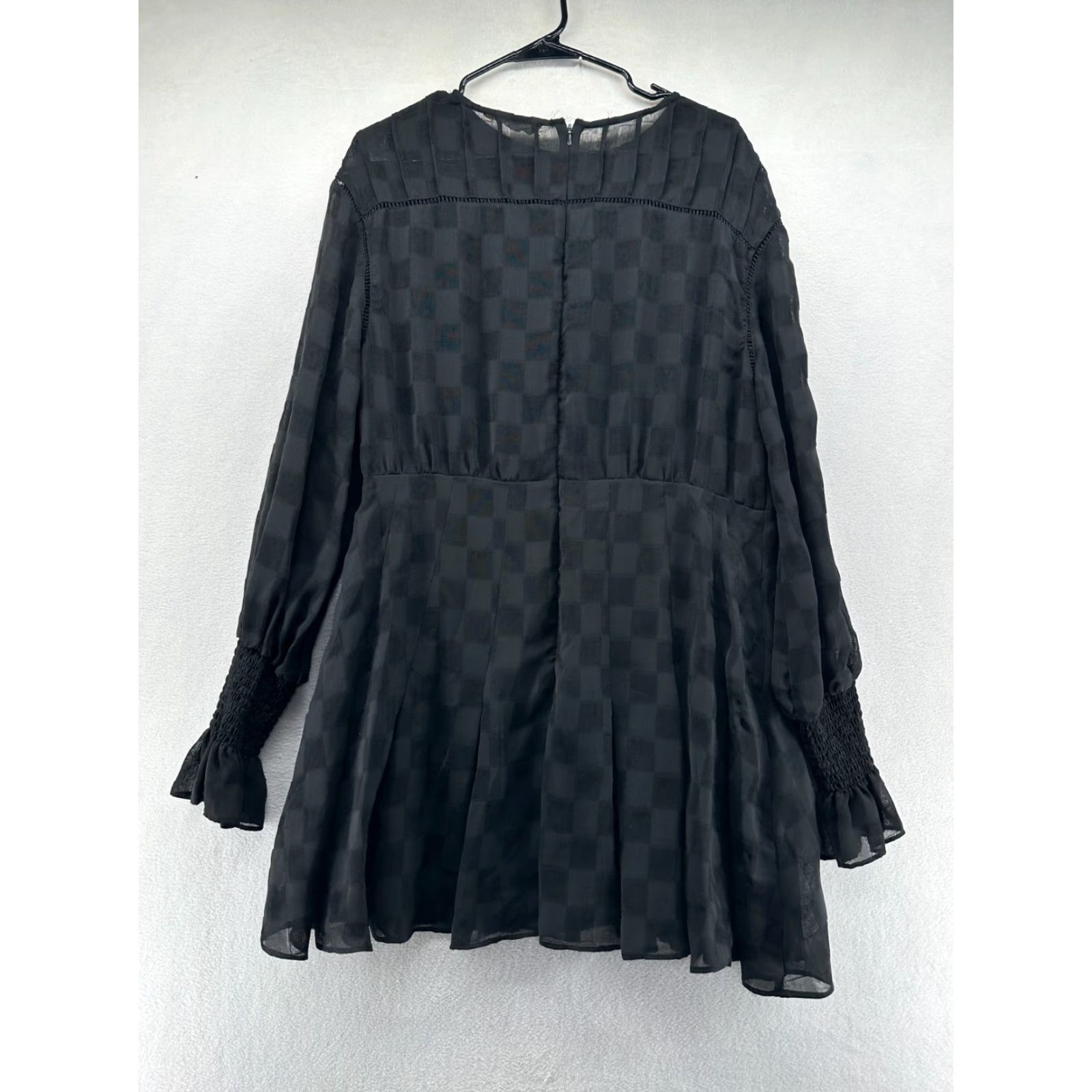 Vintage Stevie May Nuance Mini Dress Black Women's 2XL Check Long Sleeve Back Zip Dress Size XXL / US 16-18 / IT 52-54 - 2 Thumbnail