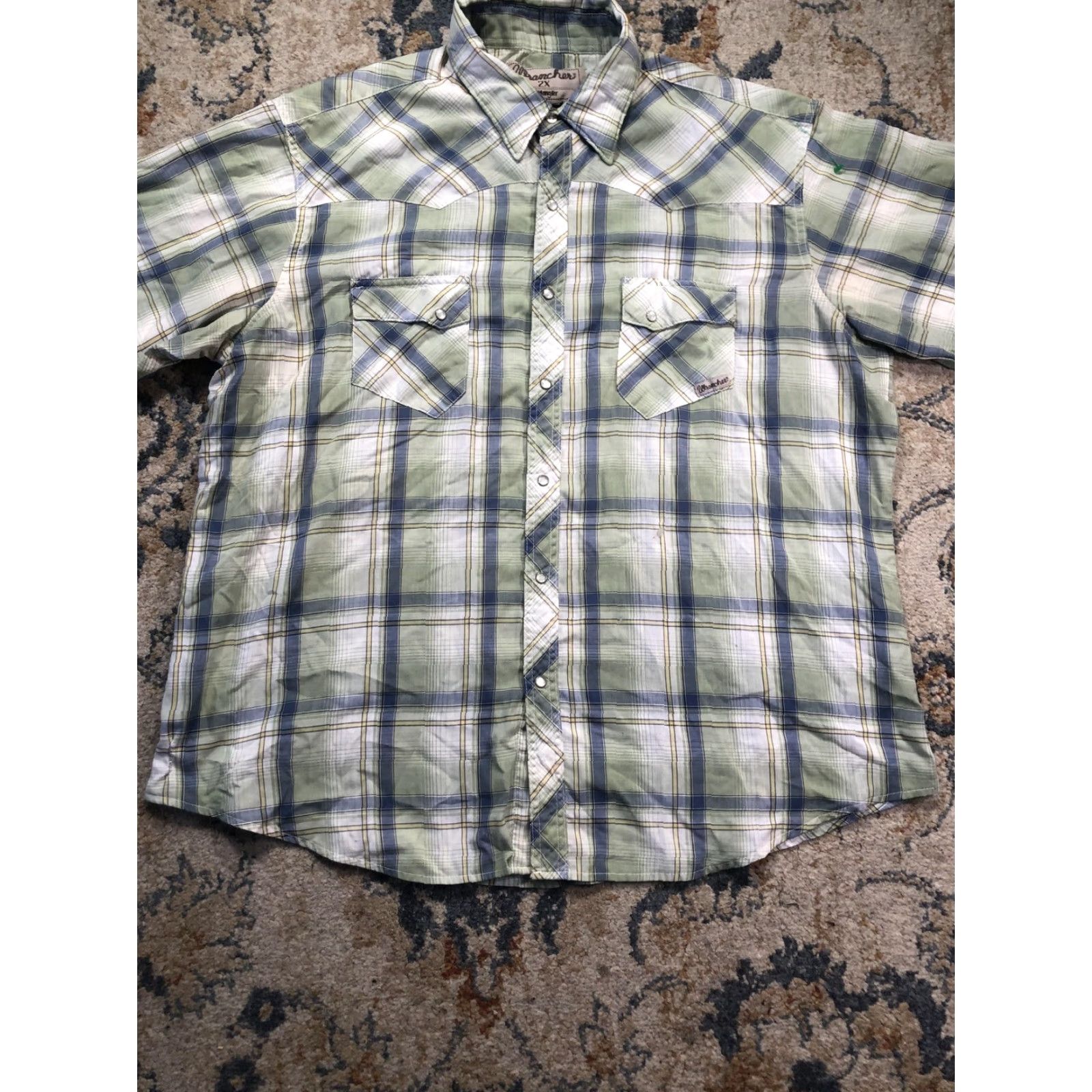 Wrangler Wrangler Shirt Mens 2XL Green Plaid Short Sleeve Western Snap Pockets Casual Size US XXL / EU 58 / 5 - 5 Thumbnail