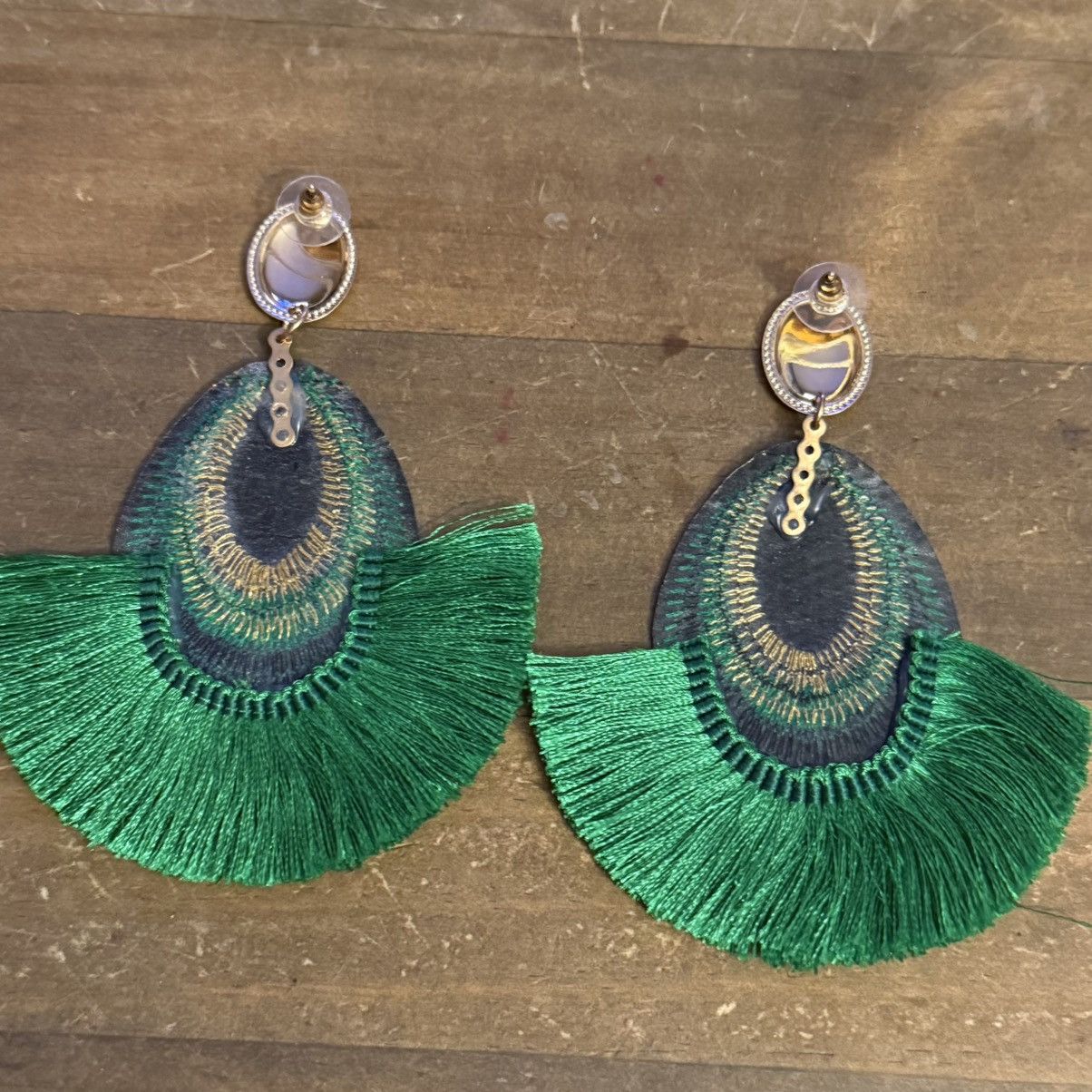 Other Large bohemian green peacock feather tassel earrings Size ONE SIZE - 4 Thumbnail