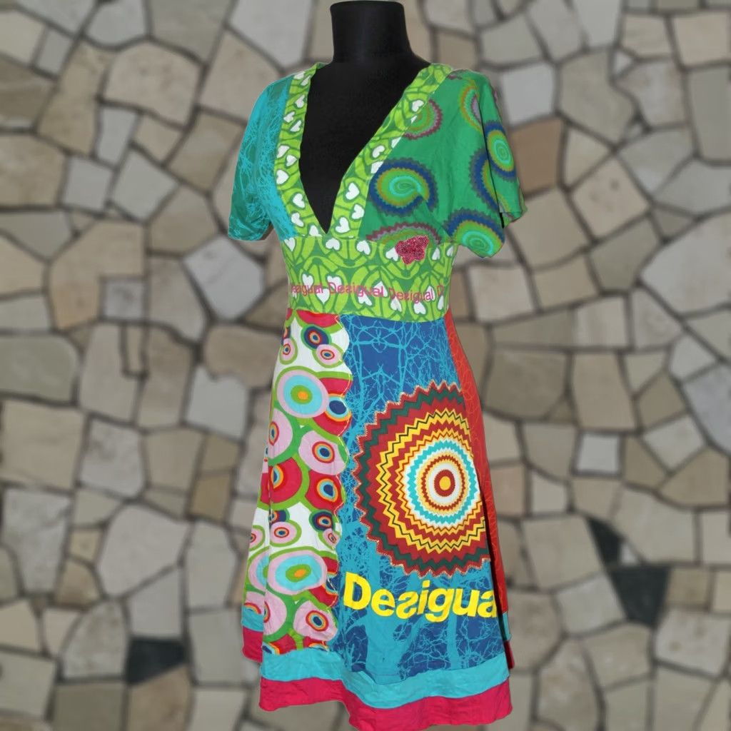 Desigual Desigual Dress Womens Cotton Midi A-Line XS Multicoloured - Desigual XS Cotton Midi Dress Womens? Size XS / US 0-2 / IT 36-38 - 1 Thumbnail