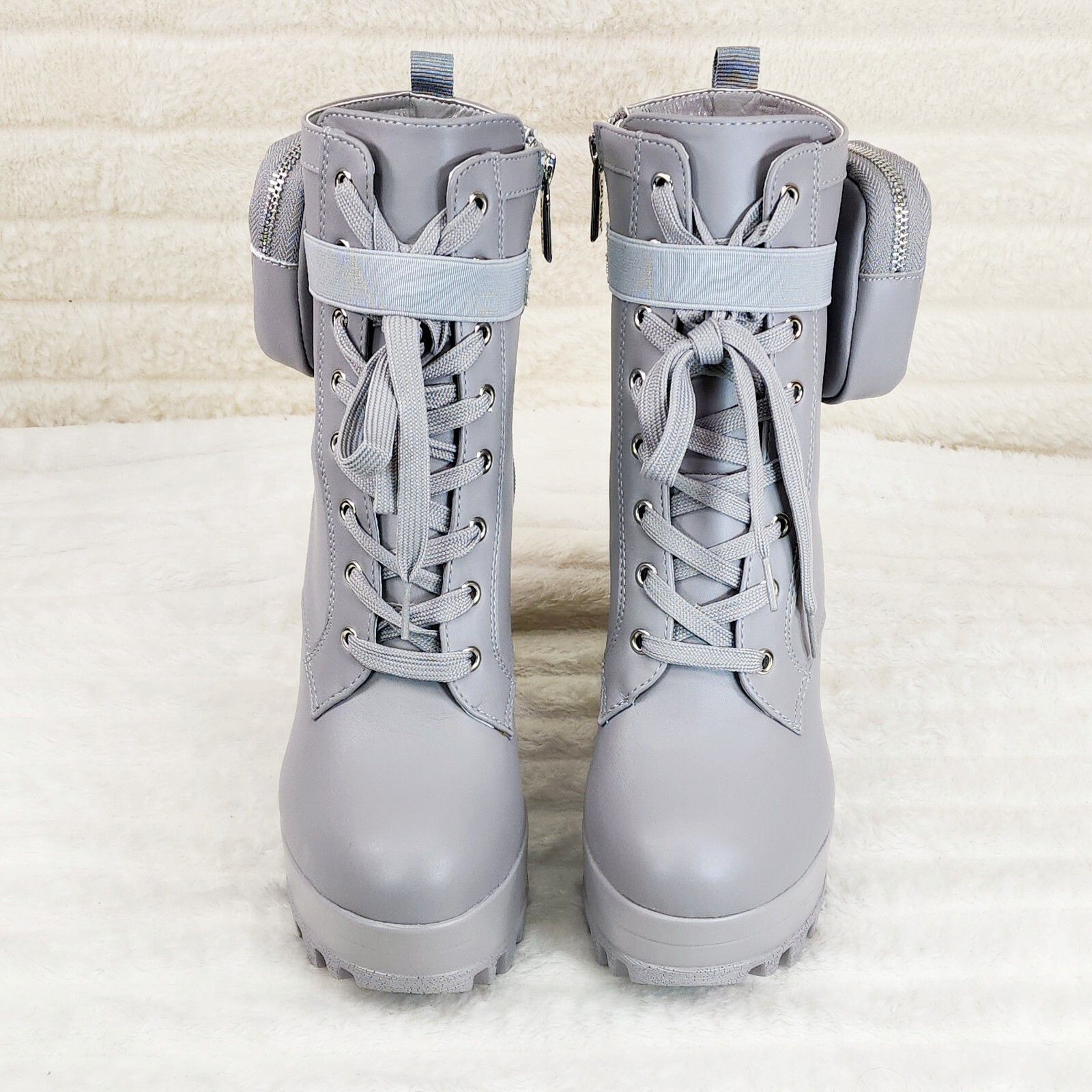 Other Secrets Grey Chunky Block Heel Side Purse/Pouch Ankle Boots Size US 7 / IT 37 - 6 Thumbnail