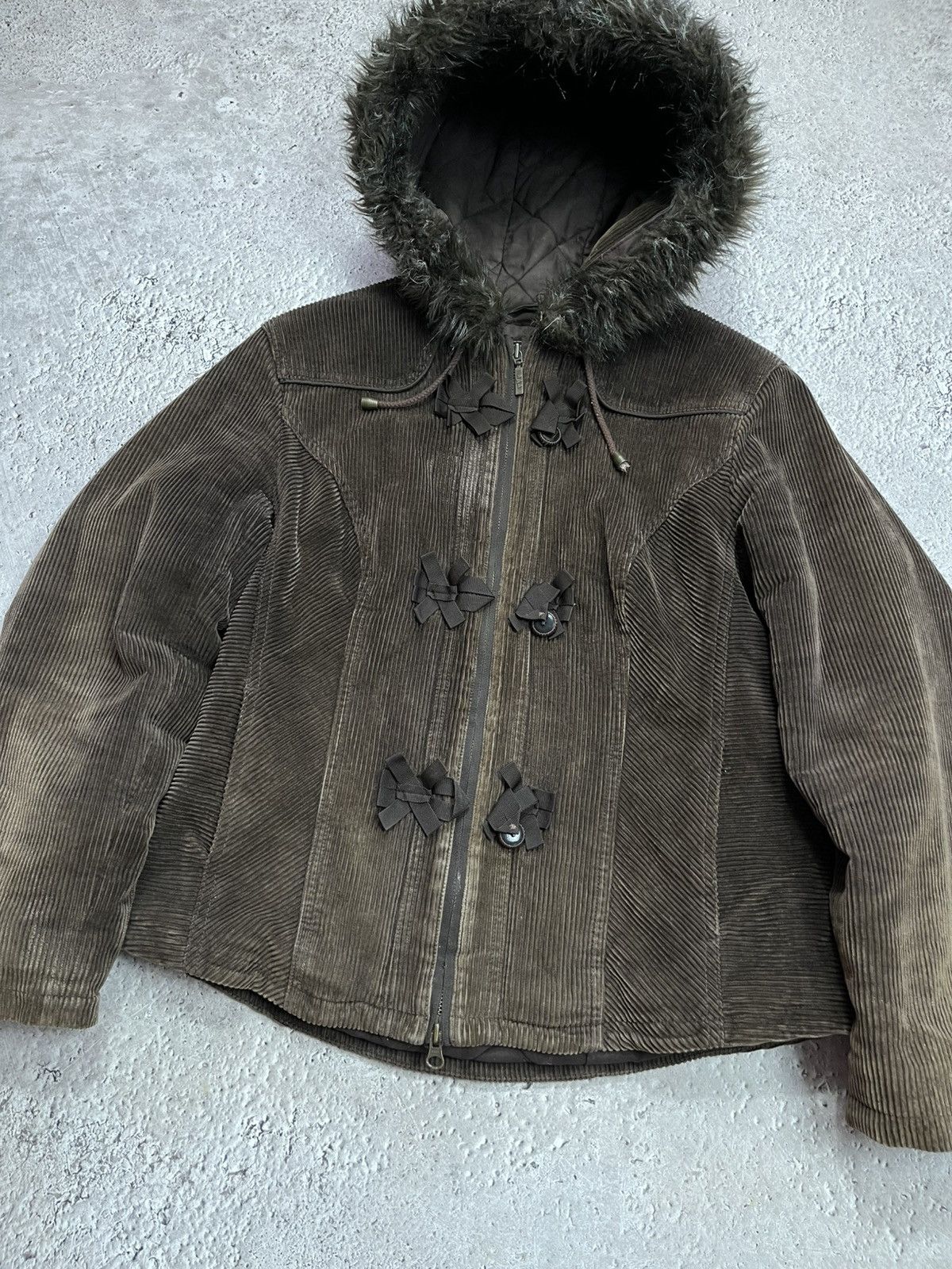 Other Y2K Corduroy Faux Fur Hood Jacket Duffle Style Coat Size M Size US M / EU 48-50 / 2 - 5 Thumbnail