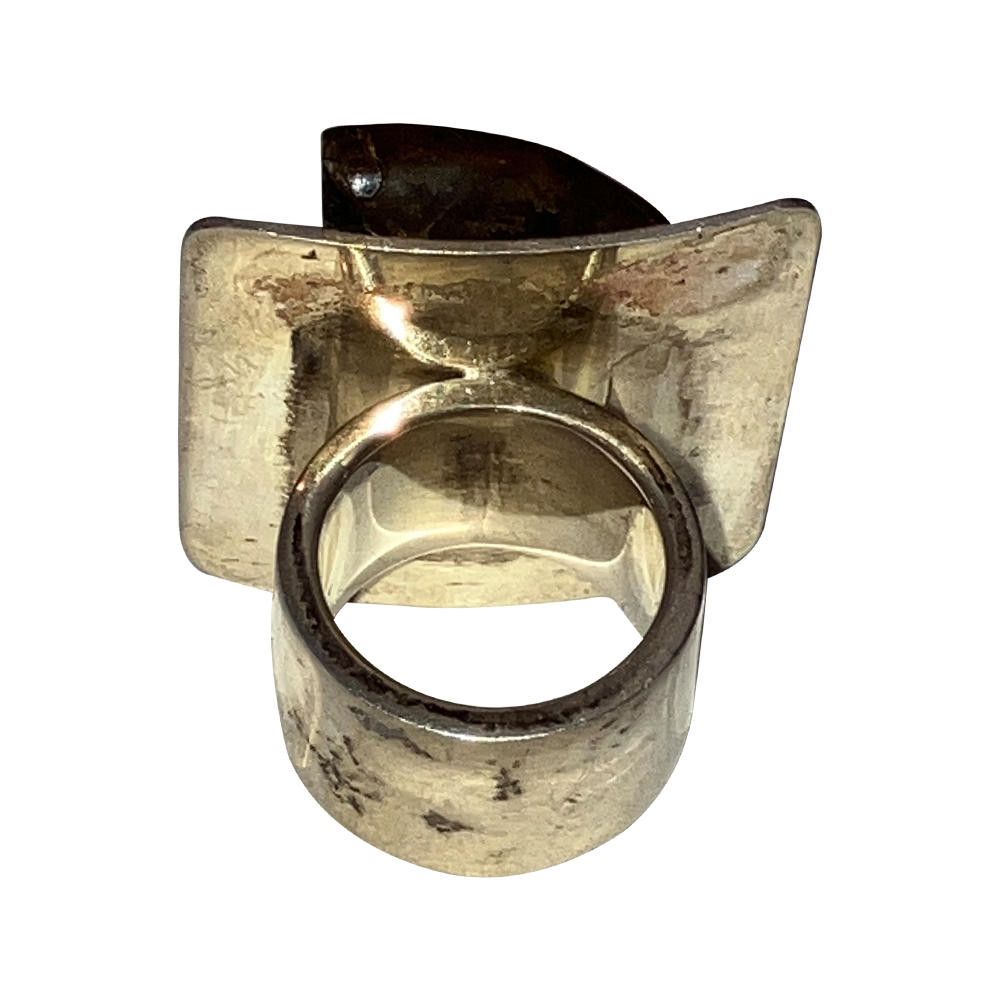 Designer Massive Sterling Opalized Ammonite Fossil Cocktail Ring Size ONE SIZE - 4 Thumbnail