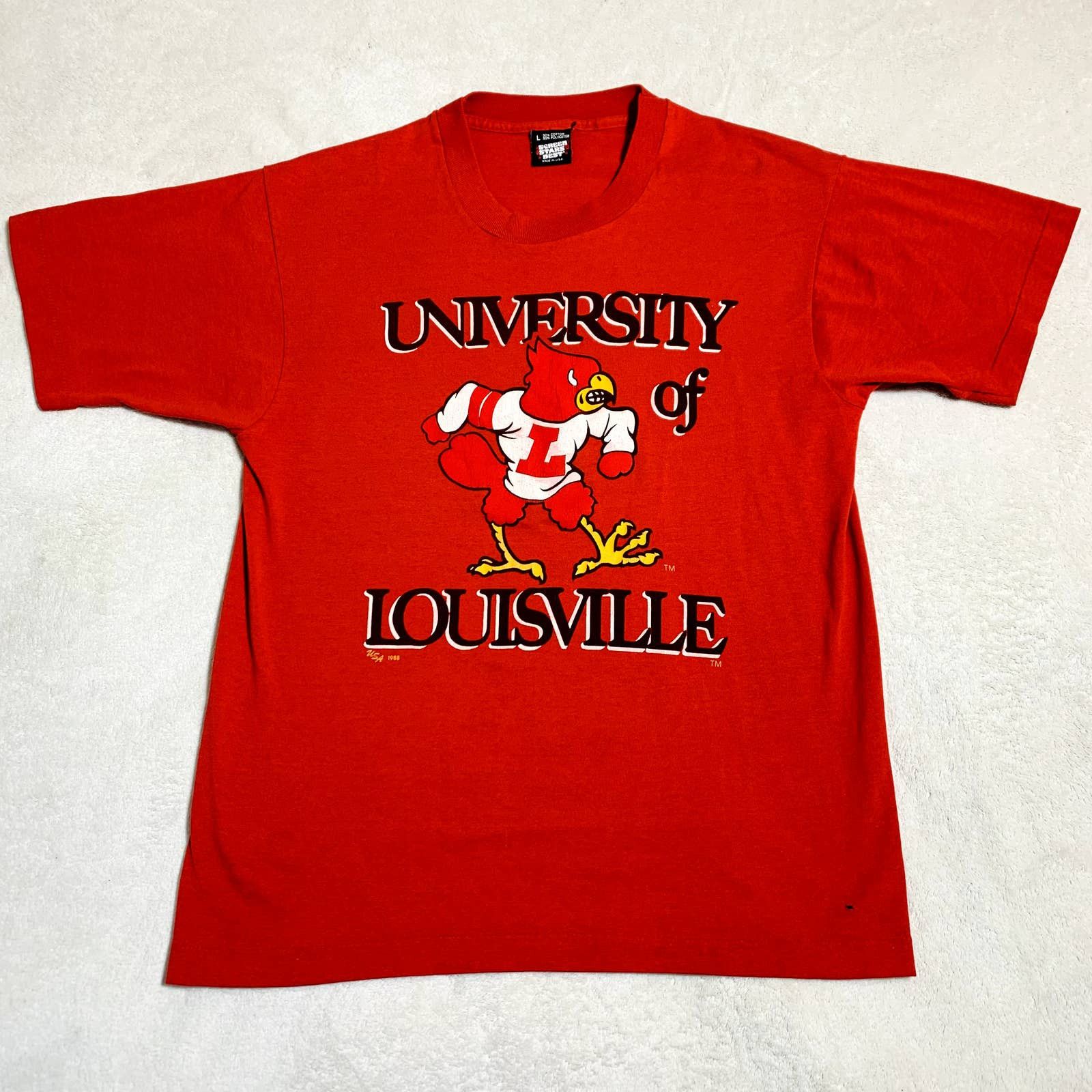 Vintage Louisville Cardinals T-Shirt Size Small Red Screen Stars Basketball  80s