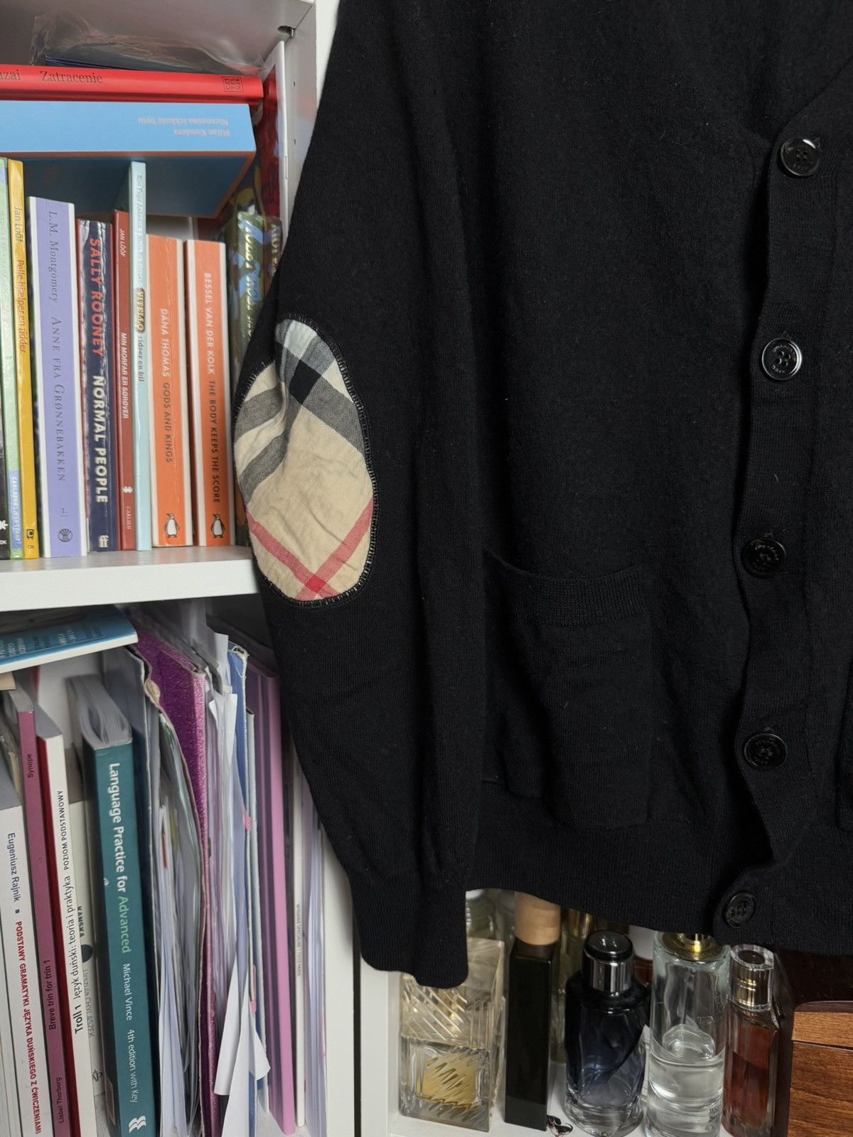 Burberry × Designer Burberry black merino wool nova check patch cardigan sweater Size XXL / US 16-18 / IT 52-54 - 4 Thumbnail