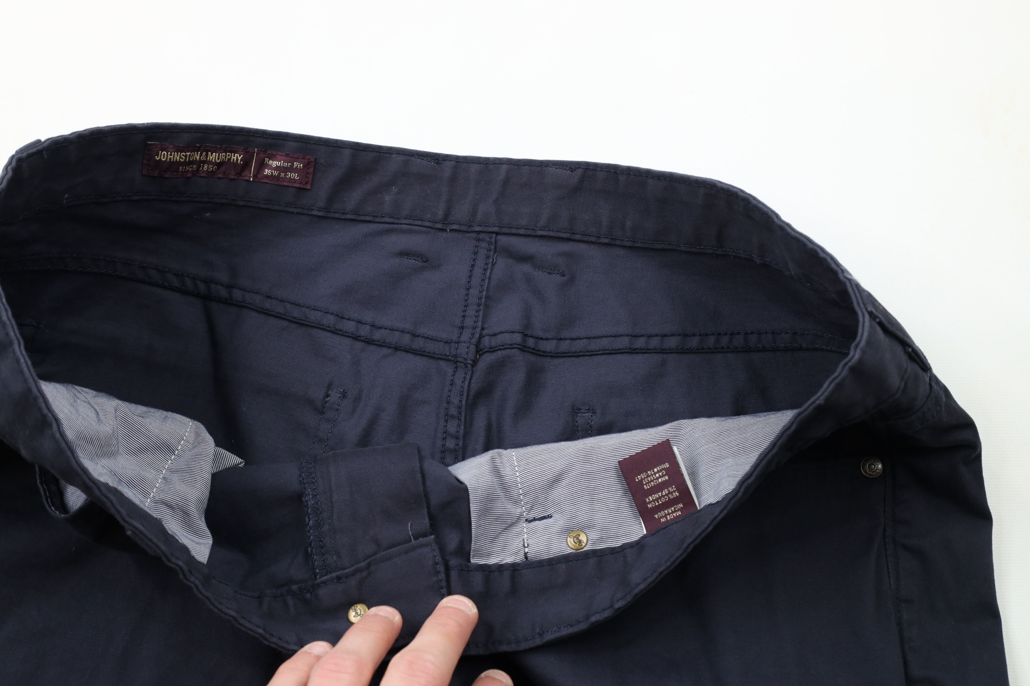 Johnston & Murphy × Vintage Johnston & Murphy Leg Cotton Twill Chino Pants Navy Blue Size US 38 / EU 54 - 7 Thumbnail