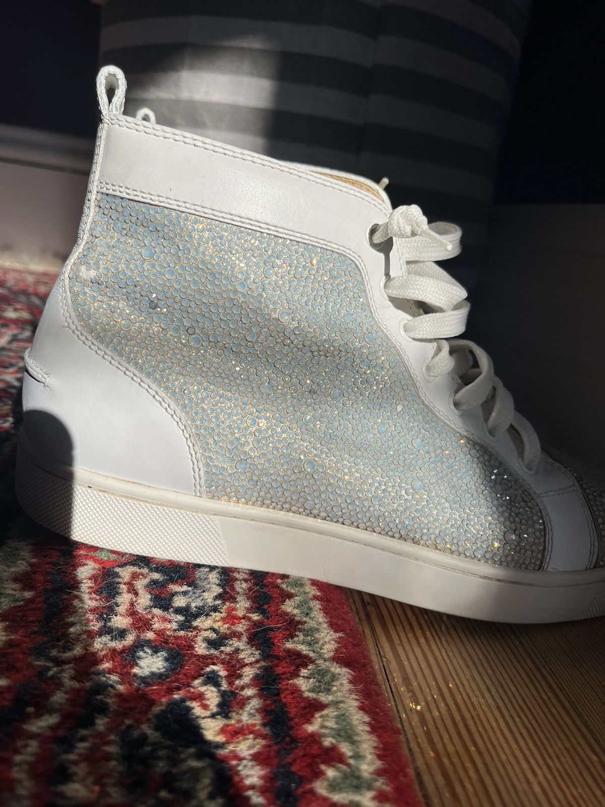 Christian Louboutin Mens Christian Louboutin White Leather Swarovski Sneakers 🔥 Size US 9 / EU 42 - 9 Thumbnail
