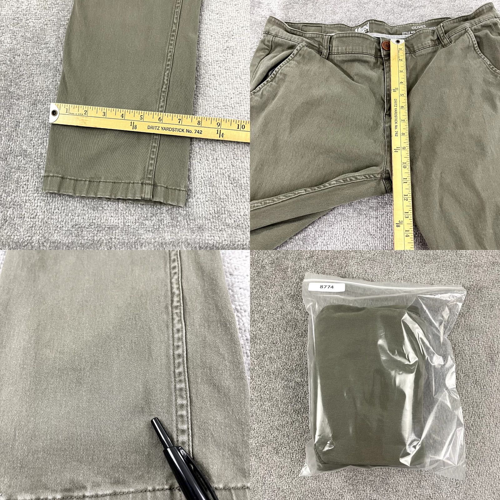 Olive MUGSY Pants Mens 40 x 30 Straight OLIVES Washed Green Gray Stretch Chino Travel Size US 40 / EU 56 - 8 Thumbnail