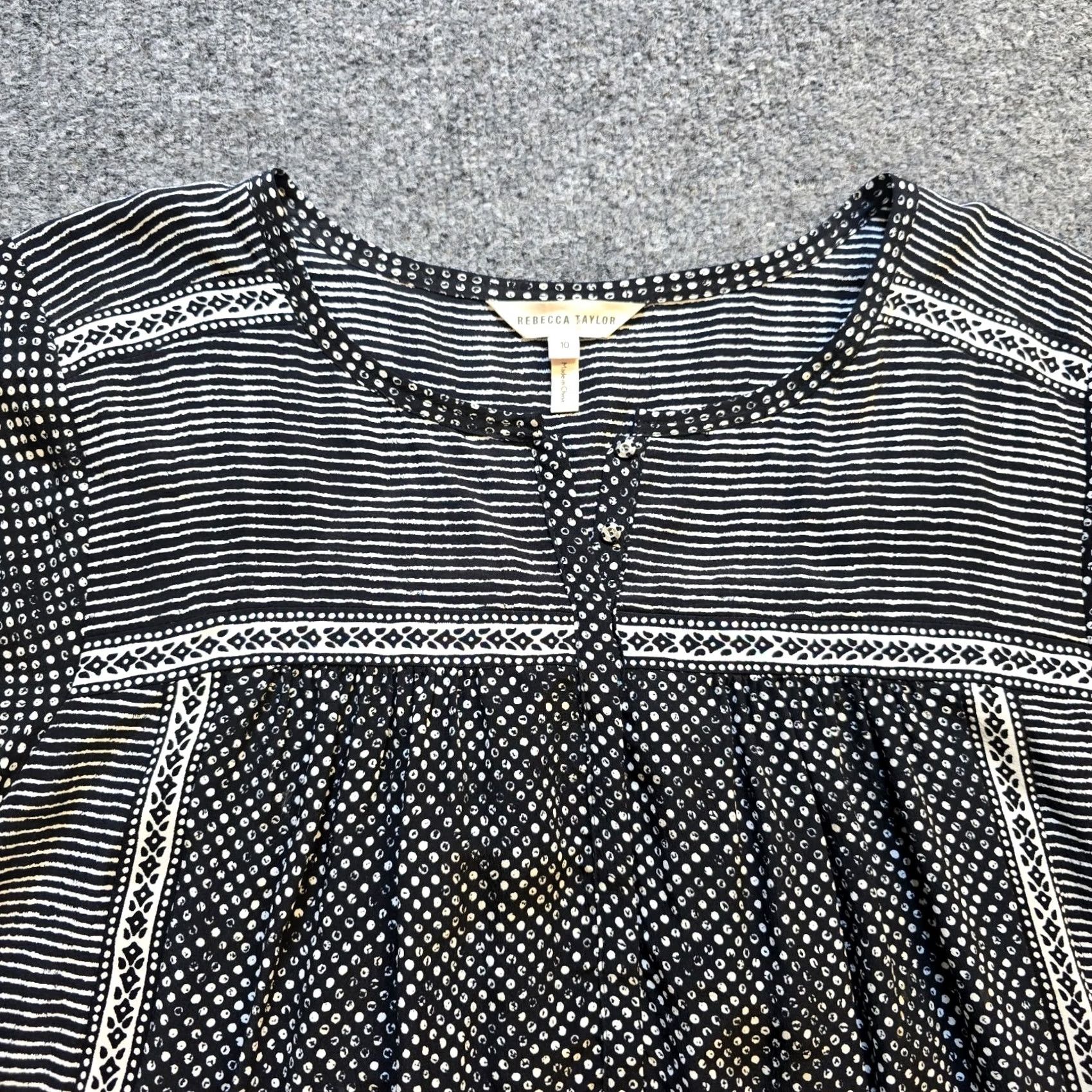 Rebecca Taylor Rebecca Taylor Blouse Womens Size 10 Black Silk Dotted Long Sleeve Casual Round Neck Geometric Classic Designer Size L / US 10 / IT 46 - 2 Thumbnail