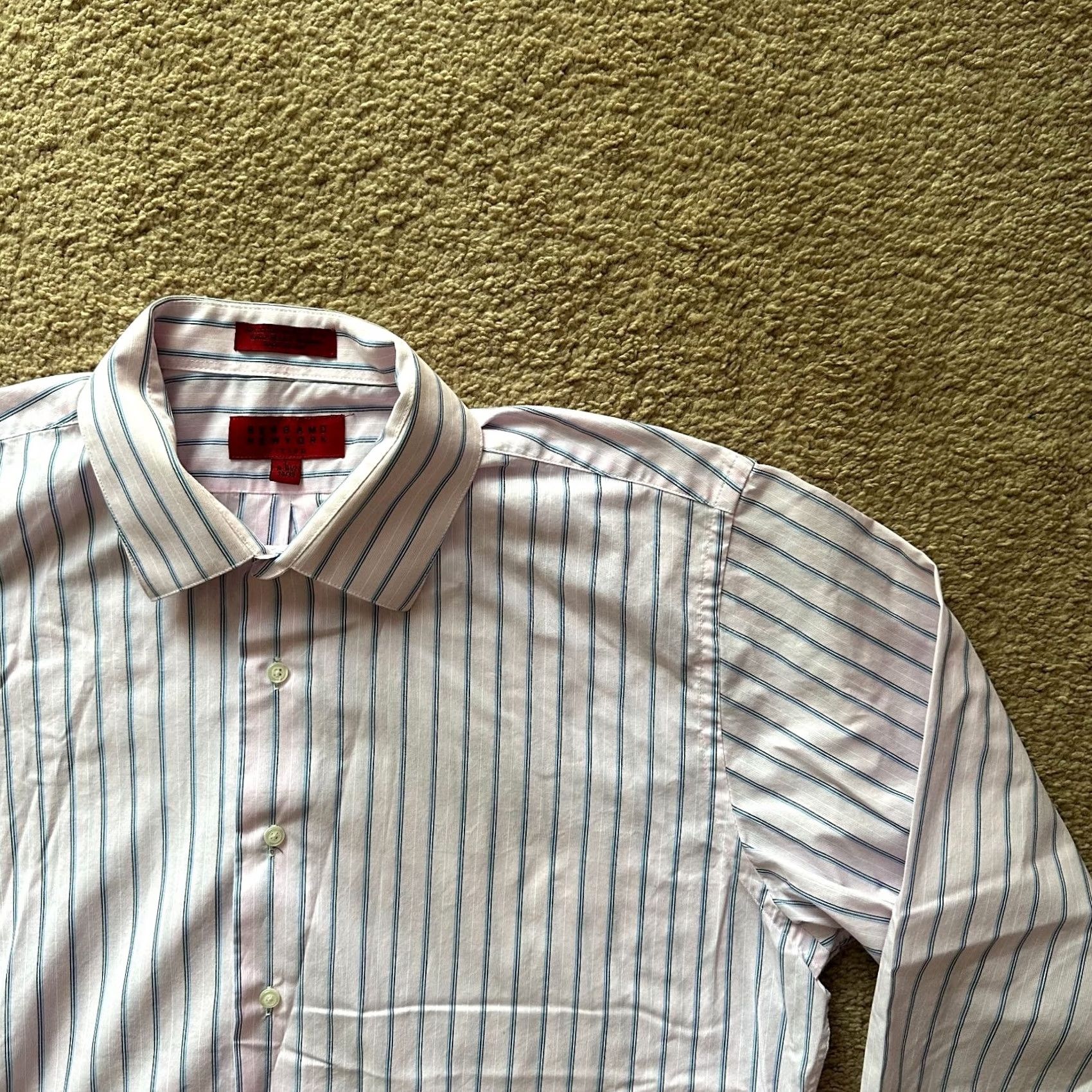 Pinko Bergamo Shirt Mens Large Pink Blue Striped Spread New York Filled Size US L / EU 52-54 / 3 - 4 Thumbnail