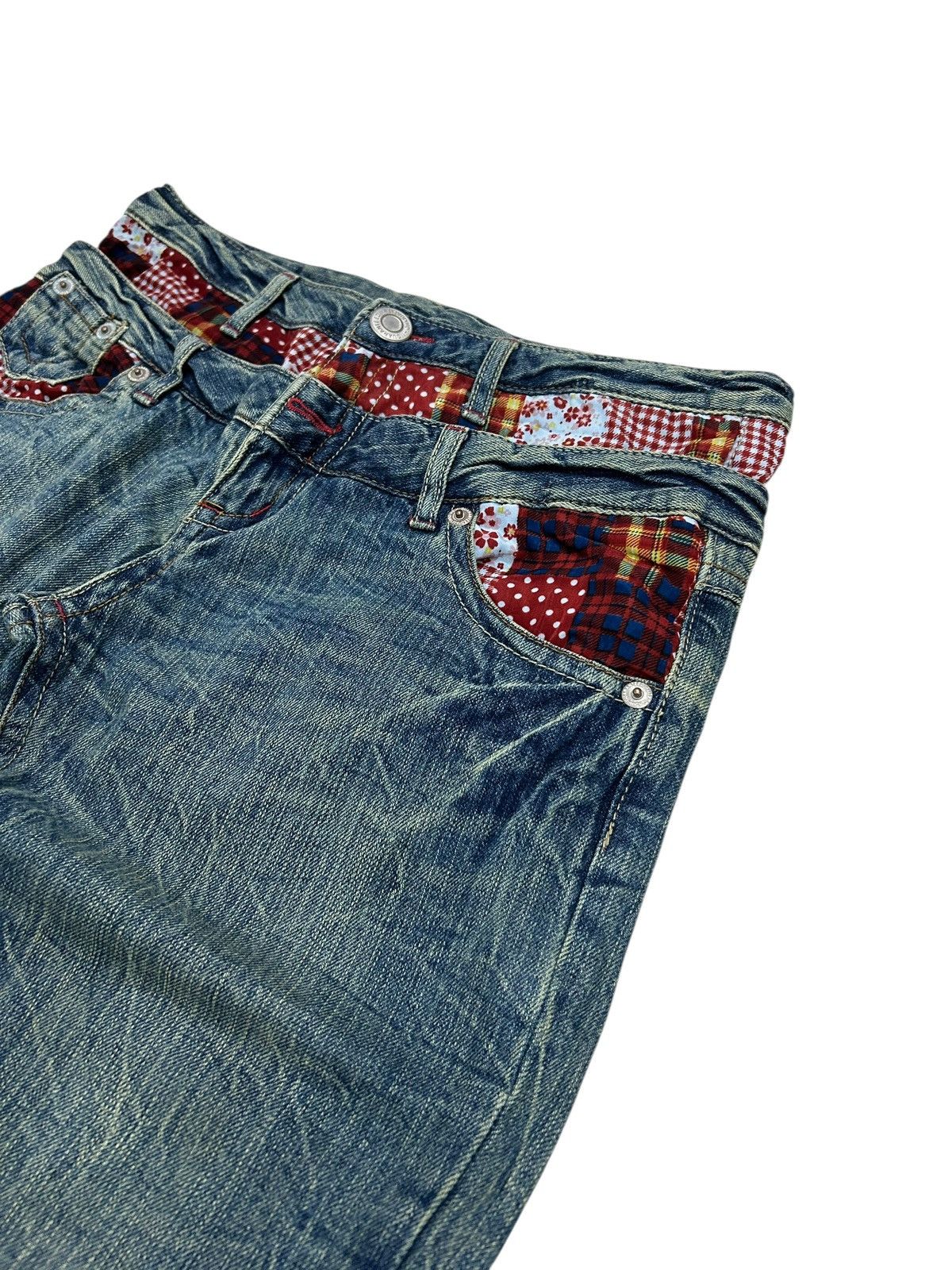 Le Grande Bleu (L.G.B.) Vintage Double Waist Checkered Clawn Marks Distressed Size US 31 - 6 Thumbnail