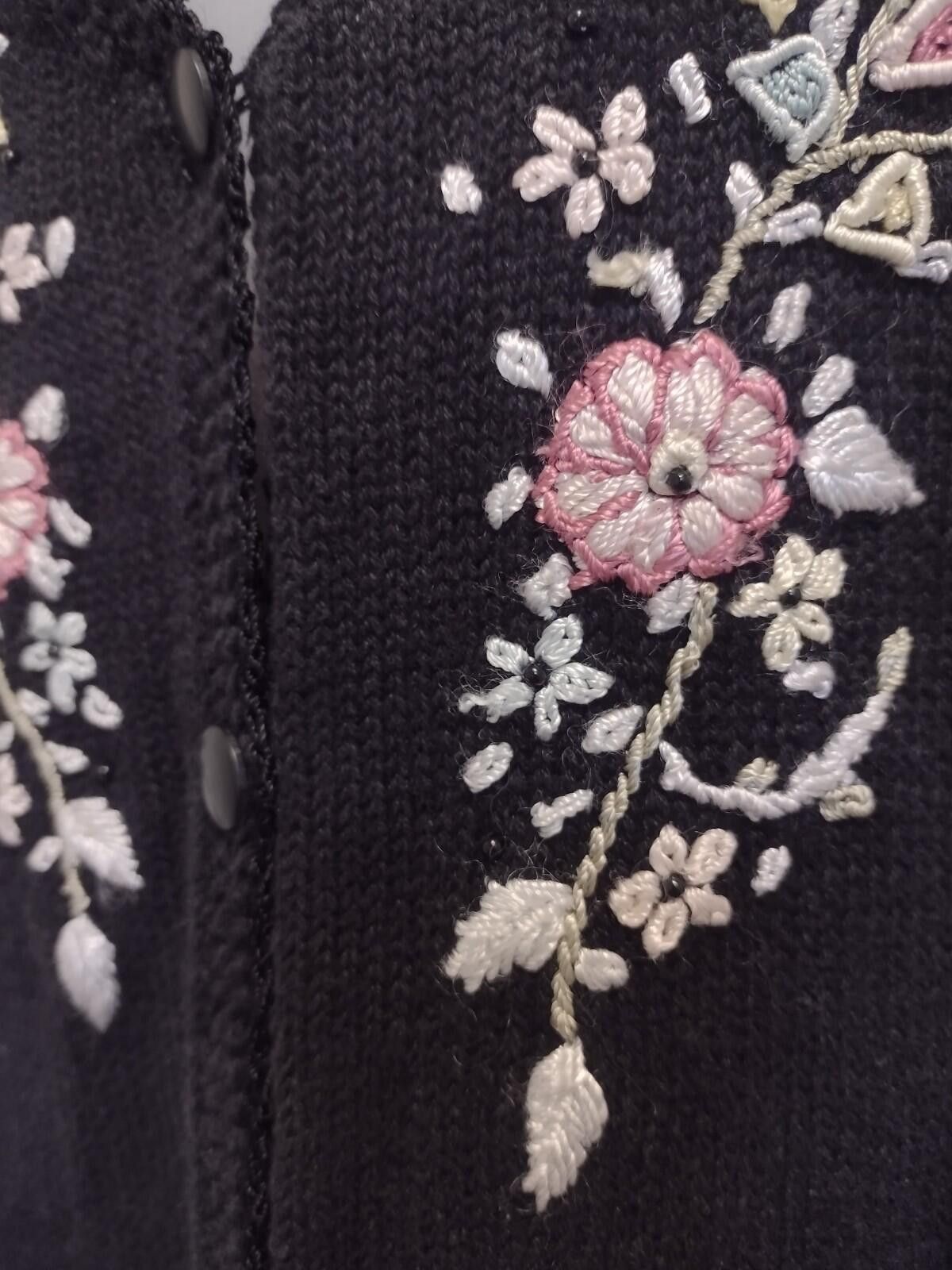 TWNTY-TWO VTG 90s XL Ramie Cotton Floral Embroidered Knit Vest Black Size XL / US 12-14 / IT 48-50 - 5 Thumbnail