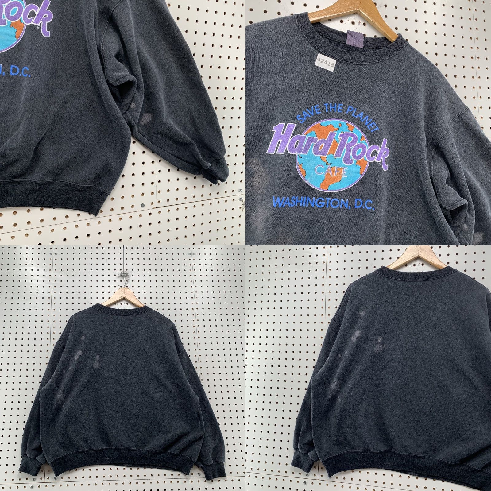 Hard Rock Cafe VINTAGE 90s Hard Rock Cafe Sweatshirt Black XL Distressed Graphic Print Mens Size US XL / EU 56 / 4 - 8 Thumbnail