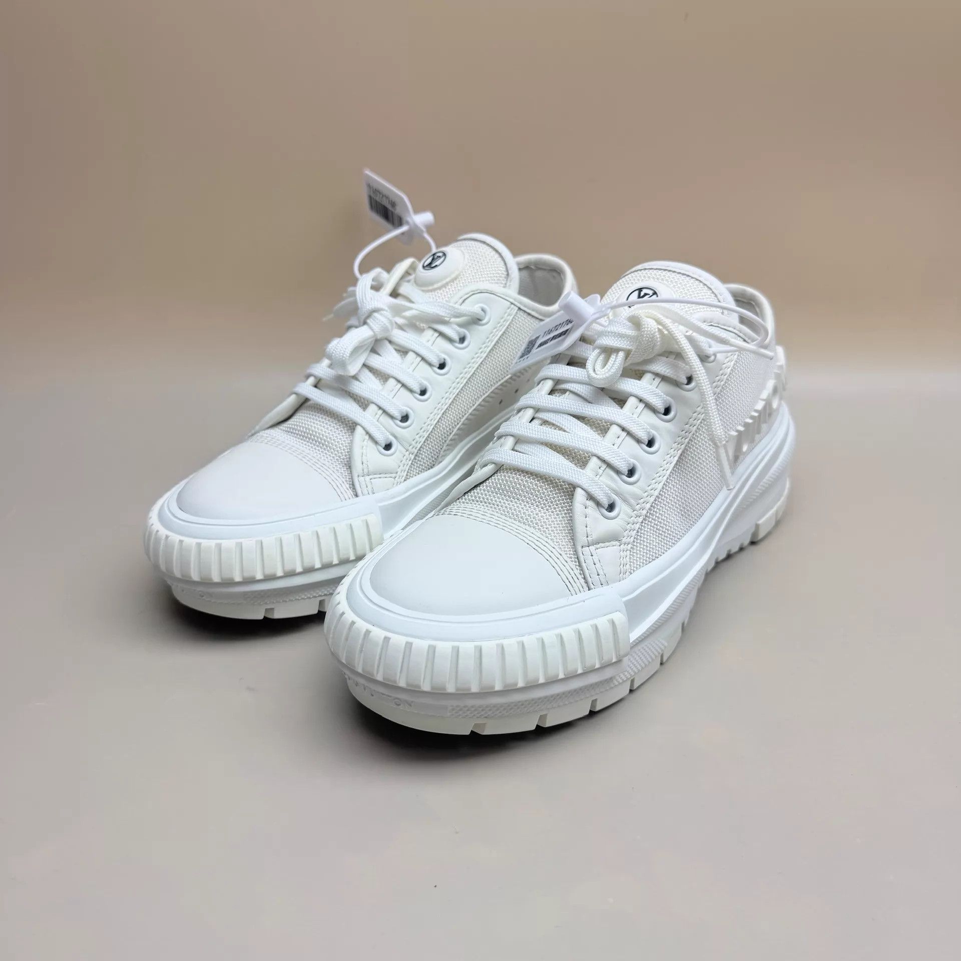 Louis Vuitton LV Monogram White Brown Biscuit Sneakers 36.5 99 New Size US 6 / IT 36 - 1 Thumbnail