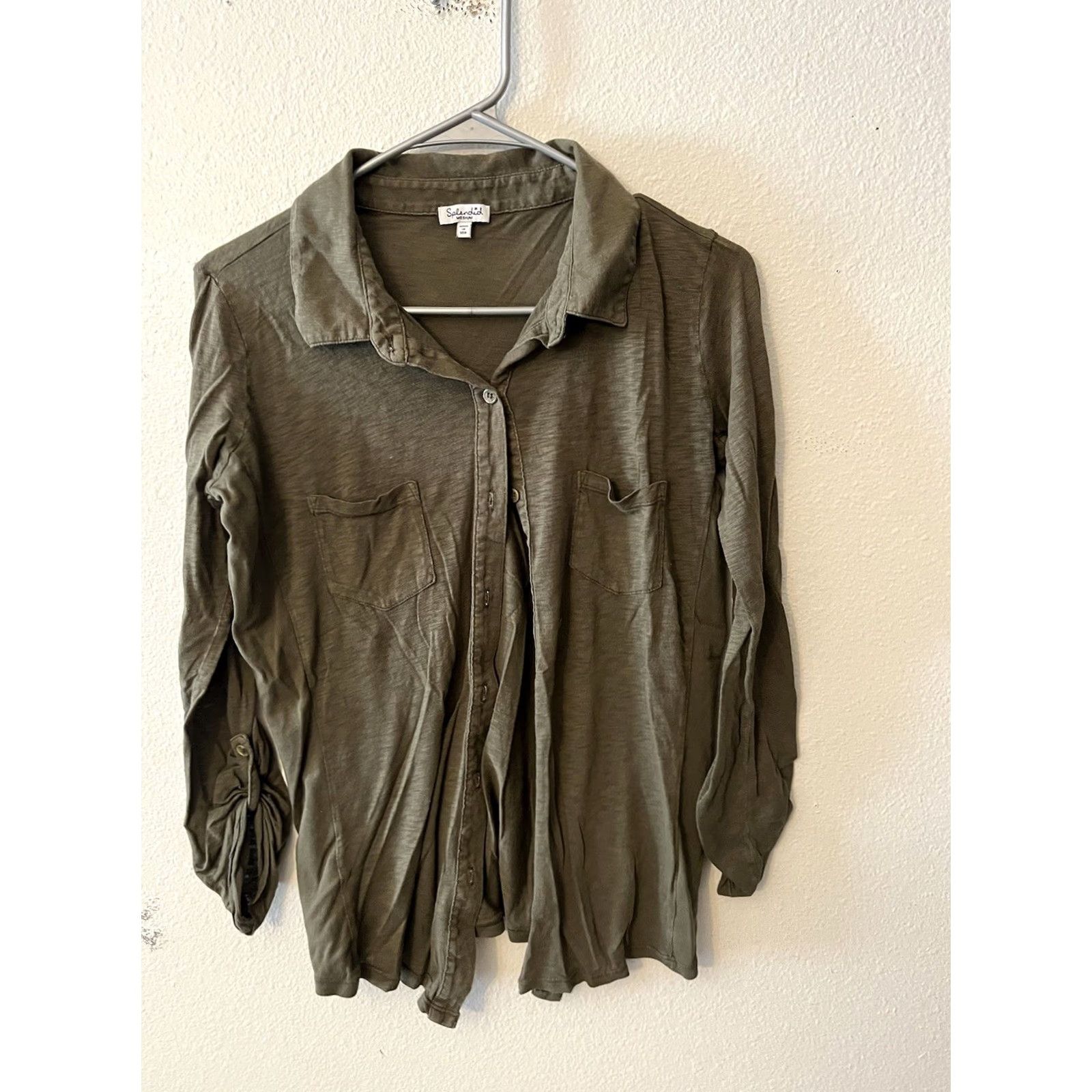 Splendid Splendid Blouse Shirt Solid Green Roll Tab Long Sleeve Button Down Size M Womens Size M / US 6-8 / IT 42-44 - 2 Thumbnail