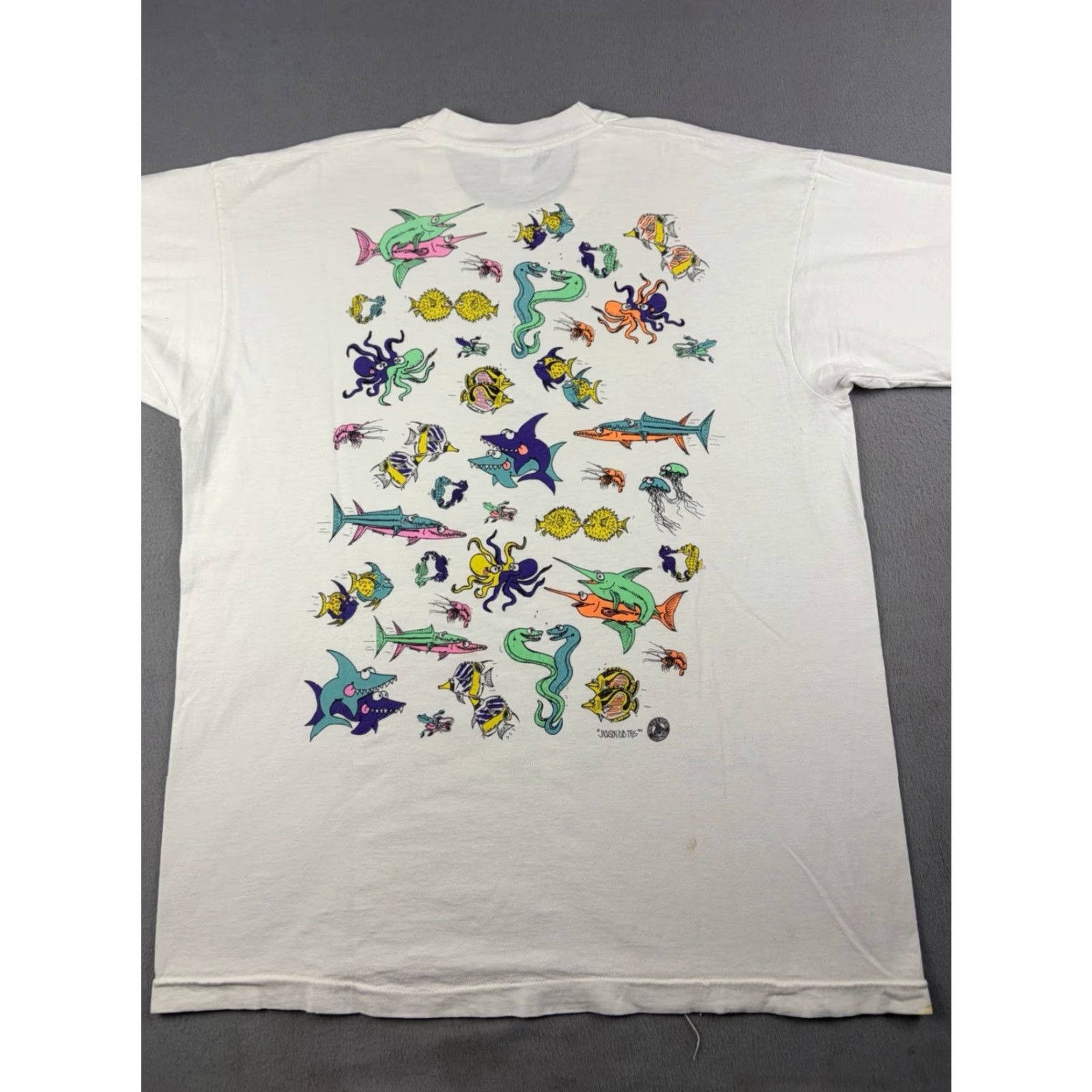 Fruit Of The Loom VINTAGE Fruit of the Loom T-Shirt Sea Of Love Funny 90s White XL Men Short Sleeve Crew Neck Graphic Print Cotton Regular Size US XL / EU 56 / 4 - 5 Thumbnail