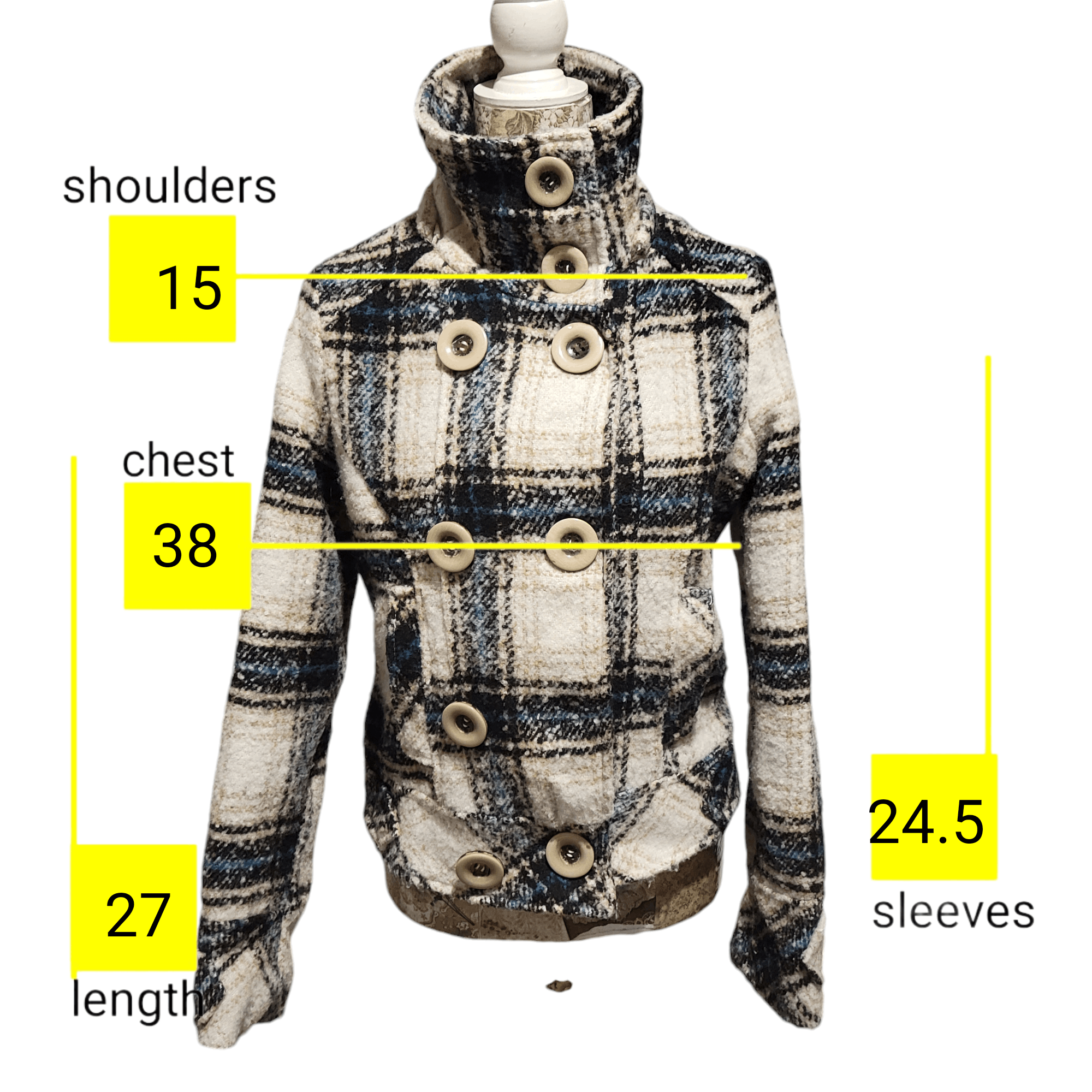 NBDN Nobrandedon Dollhouse Checked Plaid Wool Blend Peacoat Size M / US 6-8 / IT 42-44 - 2 Thumbnail